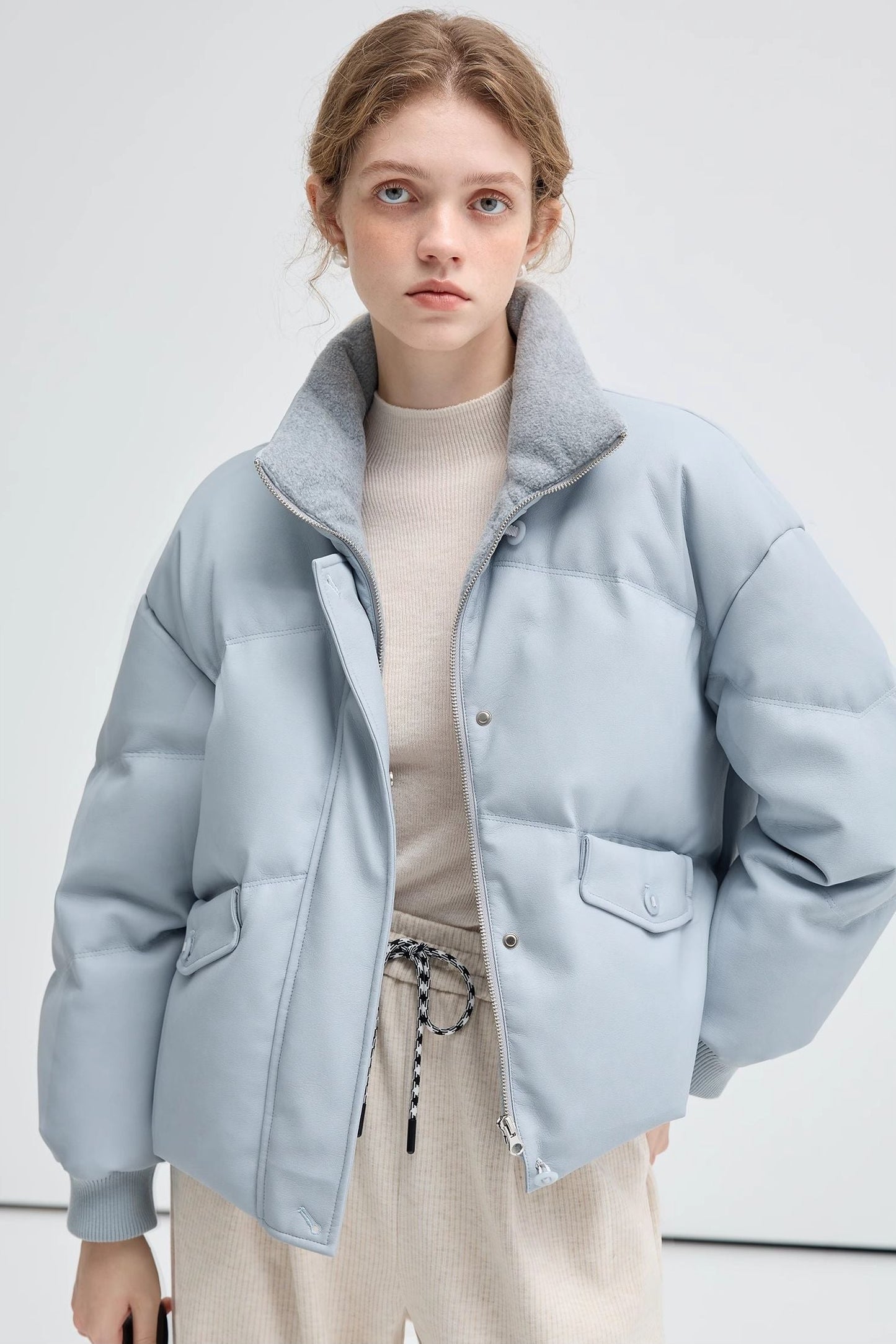 pu,leather,down,jacket,blue,winter,warm,simple,cool,cute,mode,sexy,modern