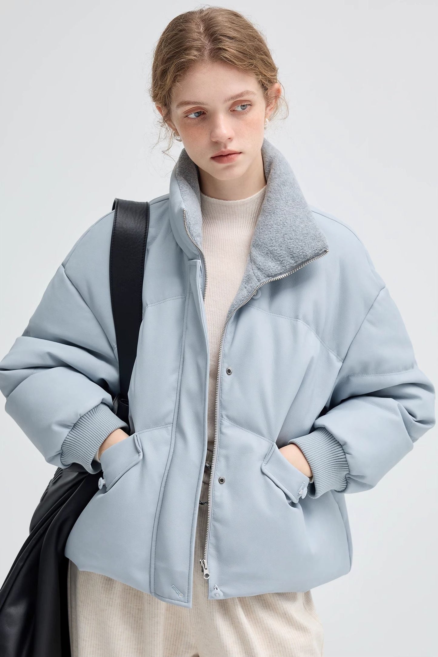 pu,leather,down,jacket,blue,winter,warm,simple,cool,cute,mode,sexy,modern