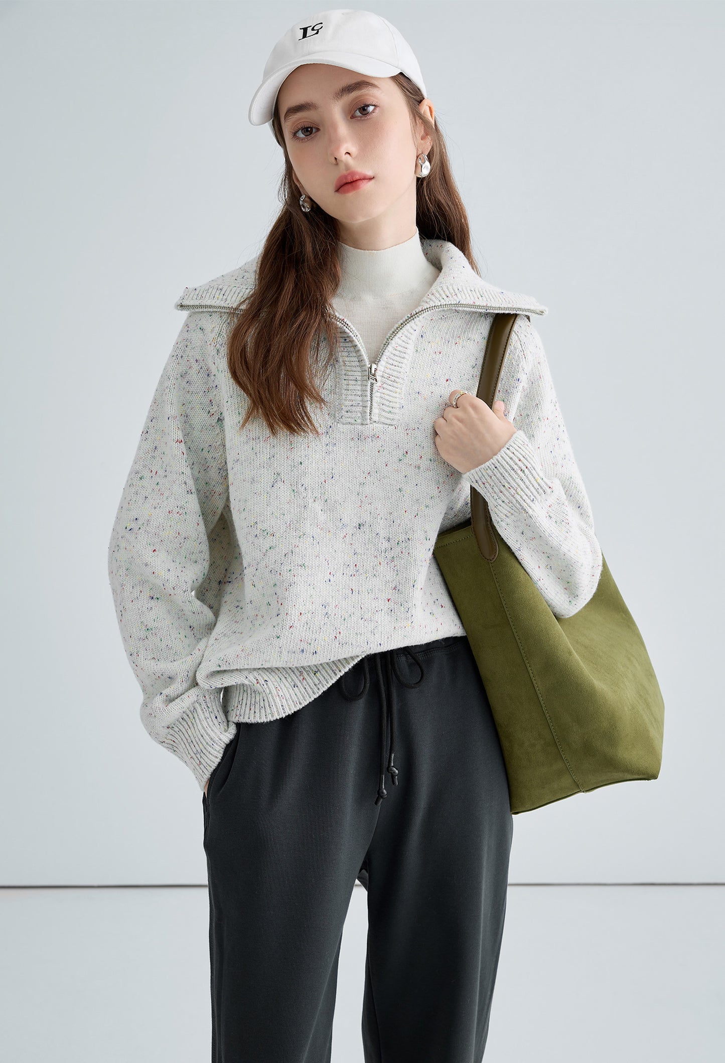 big,lapel,zip,dot,knit,sweater,cool,cute,sexy,simple,mode