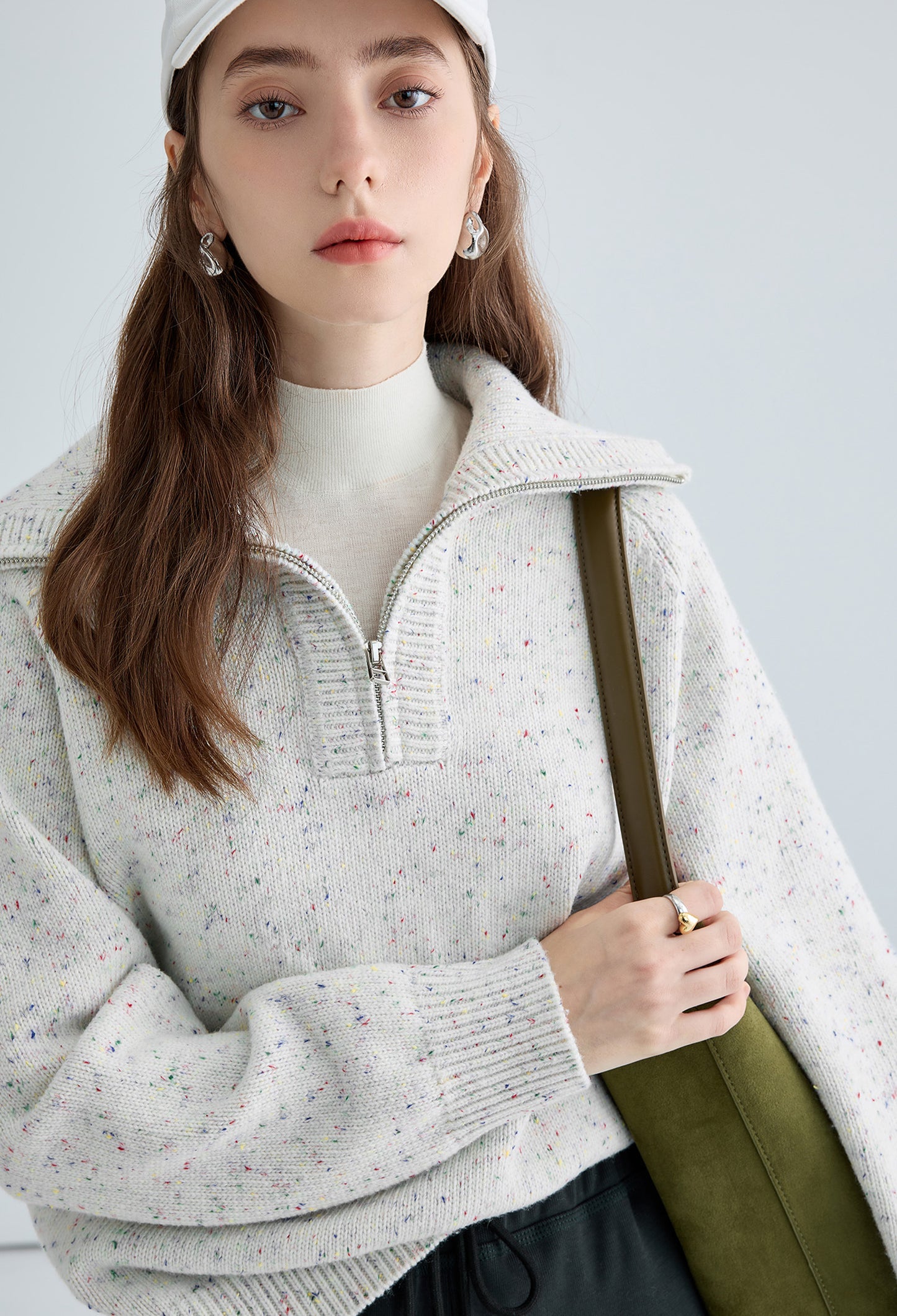 big,lapel,zip,dot,knit,sweater,cool,cute,sexy,simple,mode