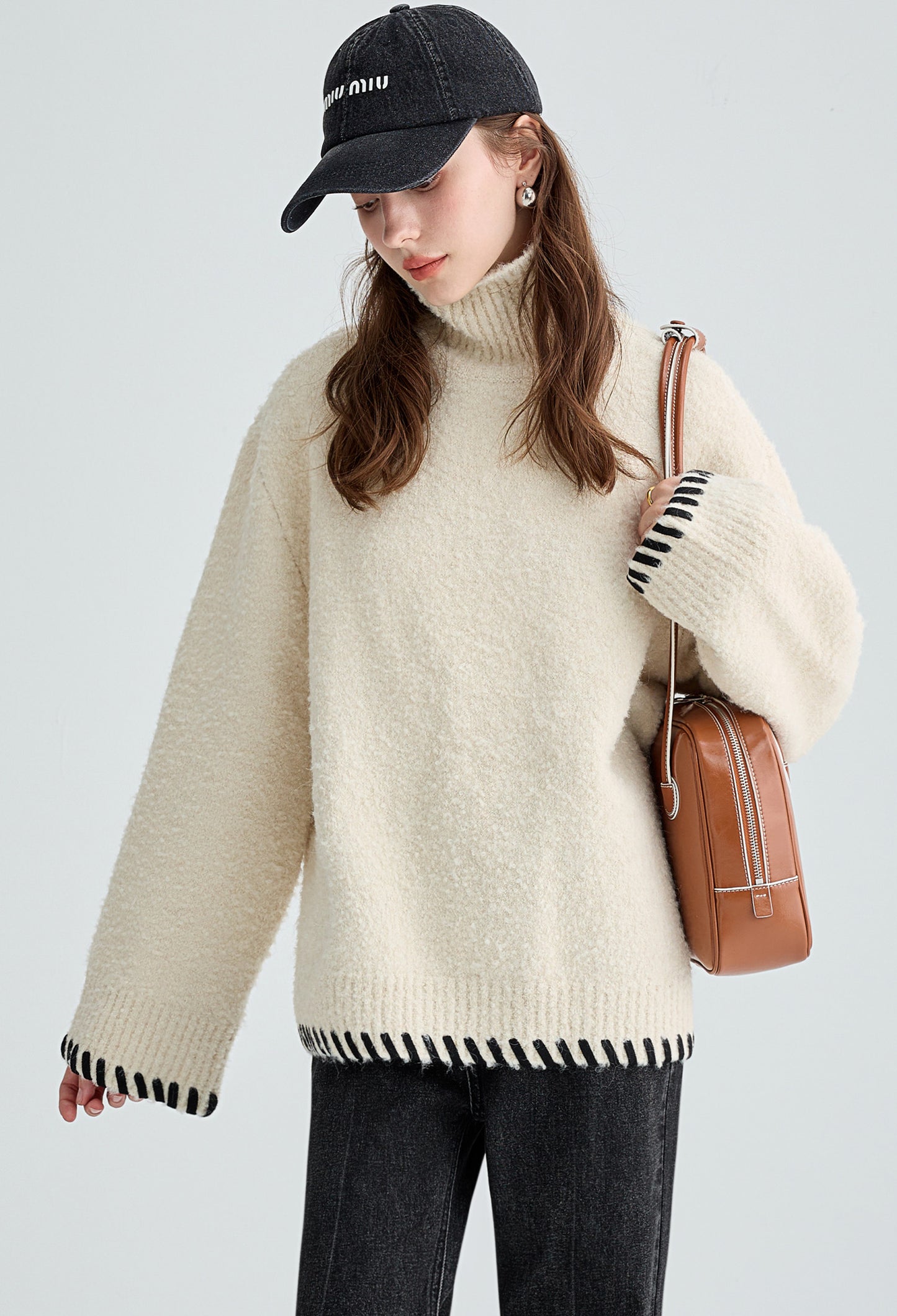 black,piping,turtleneck,sweater,white,cool,cute,sexy,mode,simple