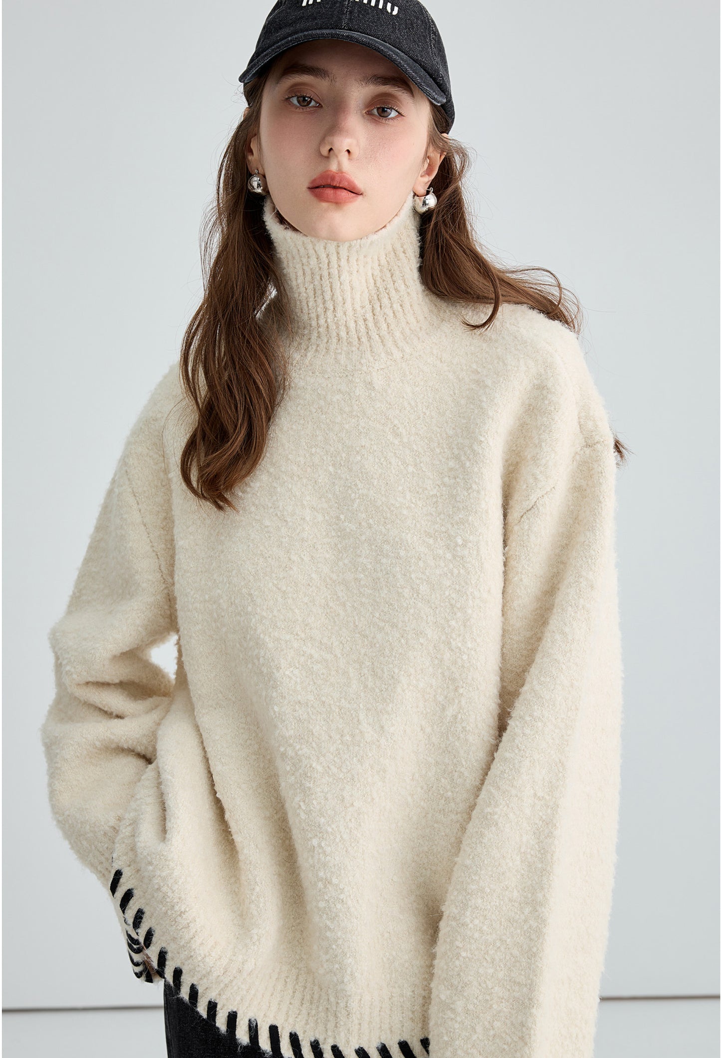black,piping,turtleneck,sweater,white,cool,cute,sexy,mode,simple