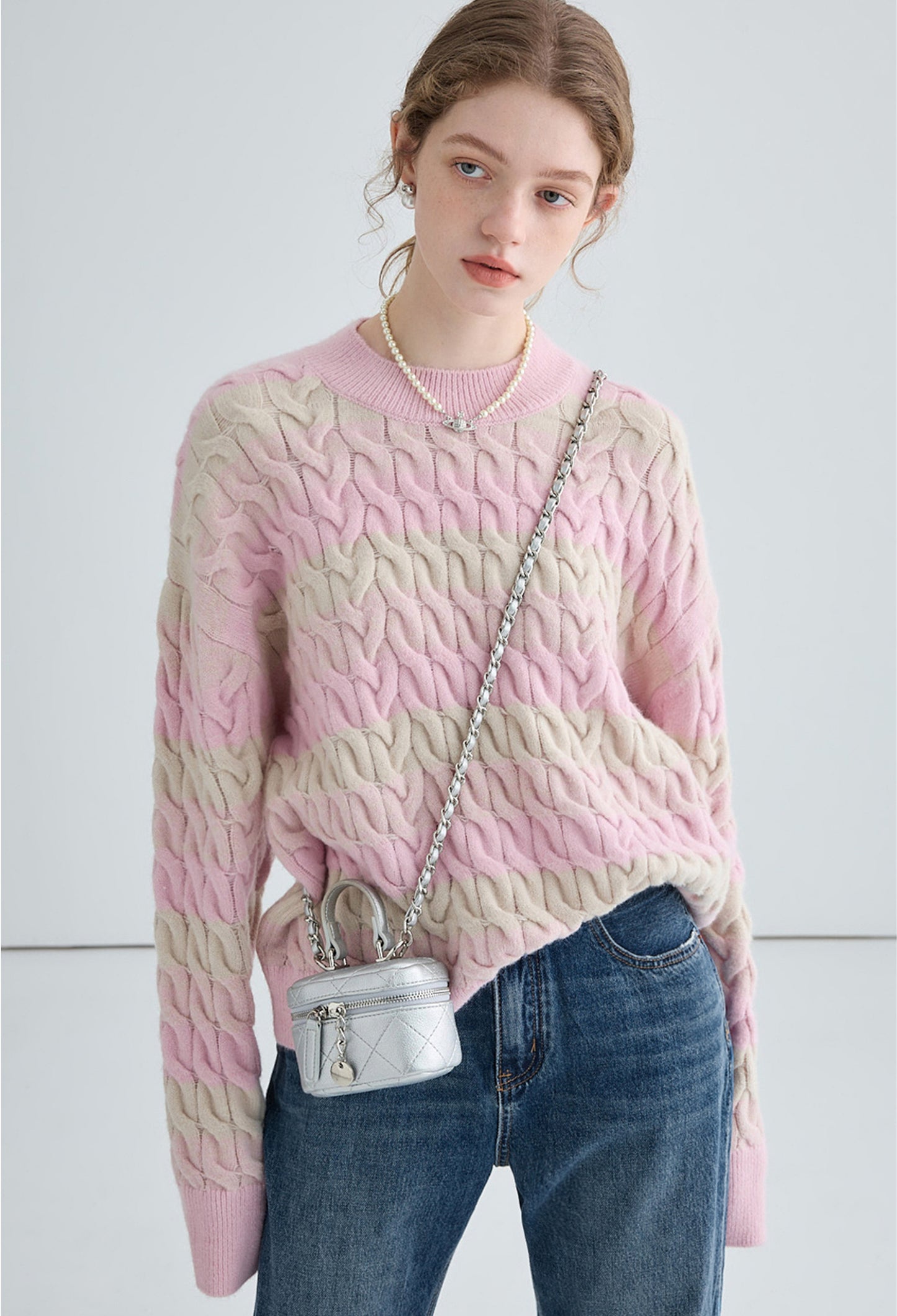 stripe,cable,knit,sweater,strawberry,pink,grey,simple,cute,cool,sexy,mode