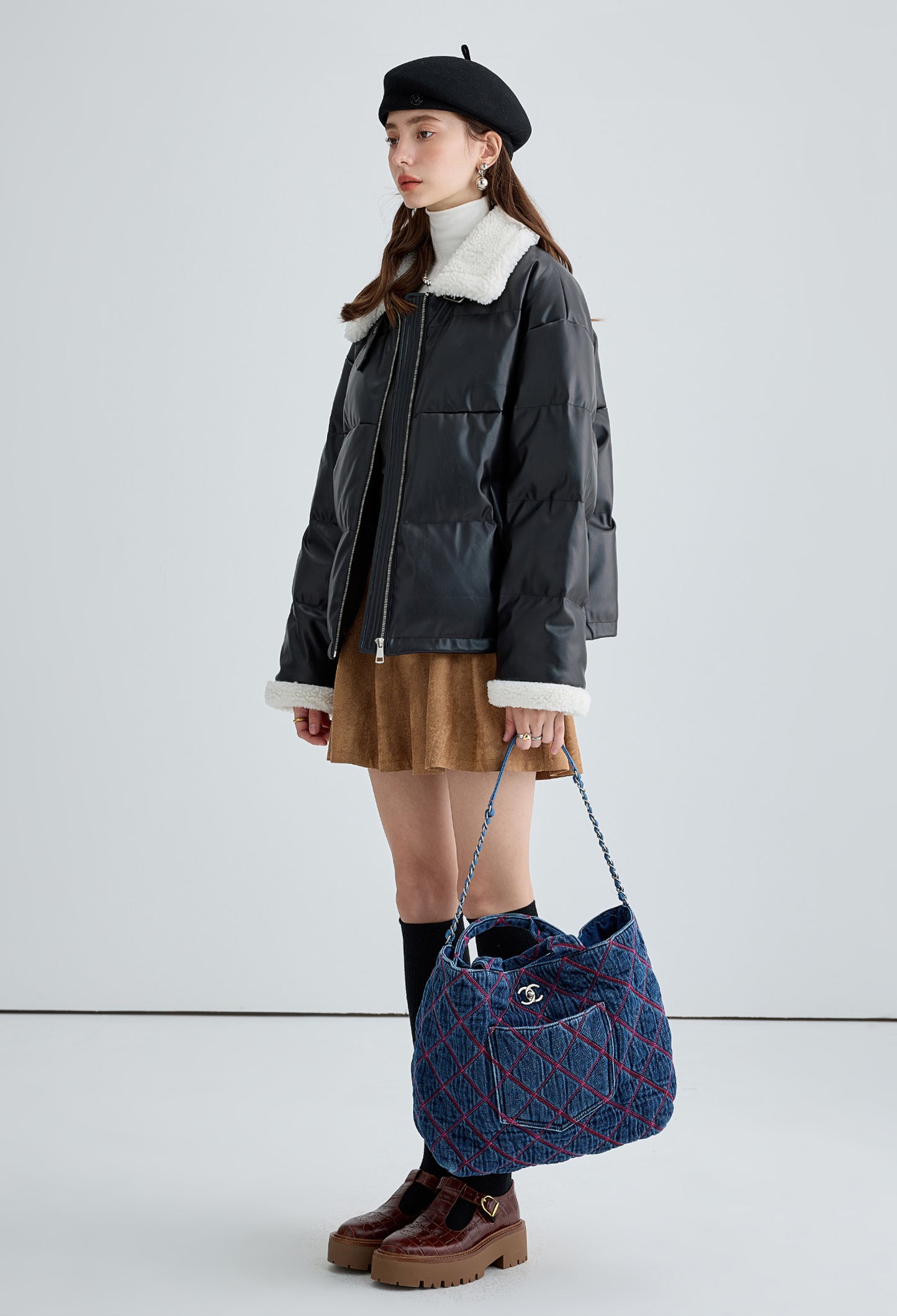 boa,collar,down,jacket,black,white,cool,cute,sexy,simple,