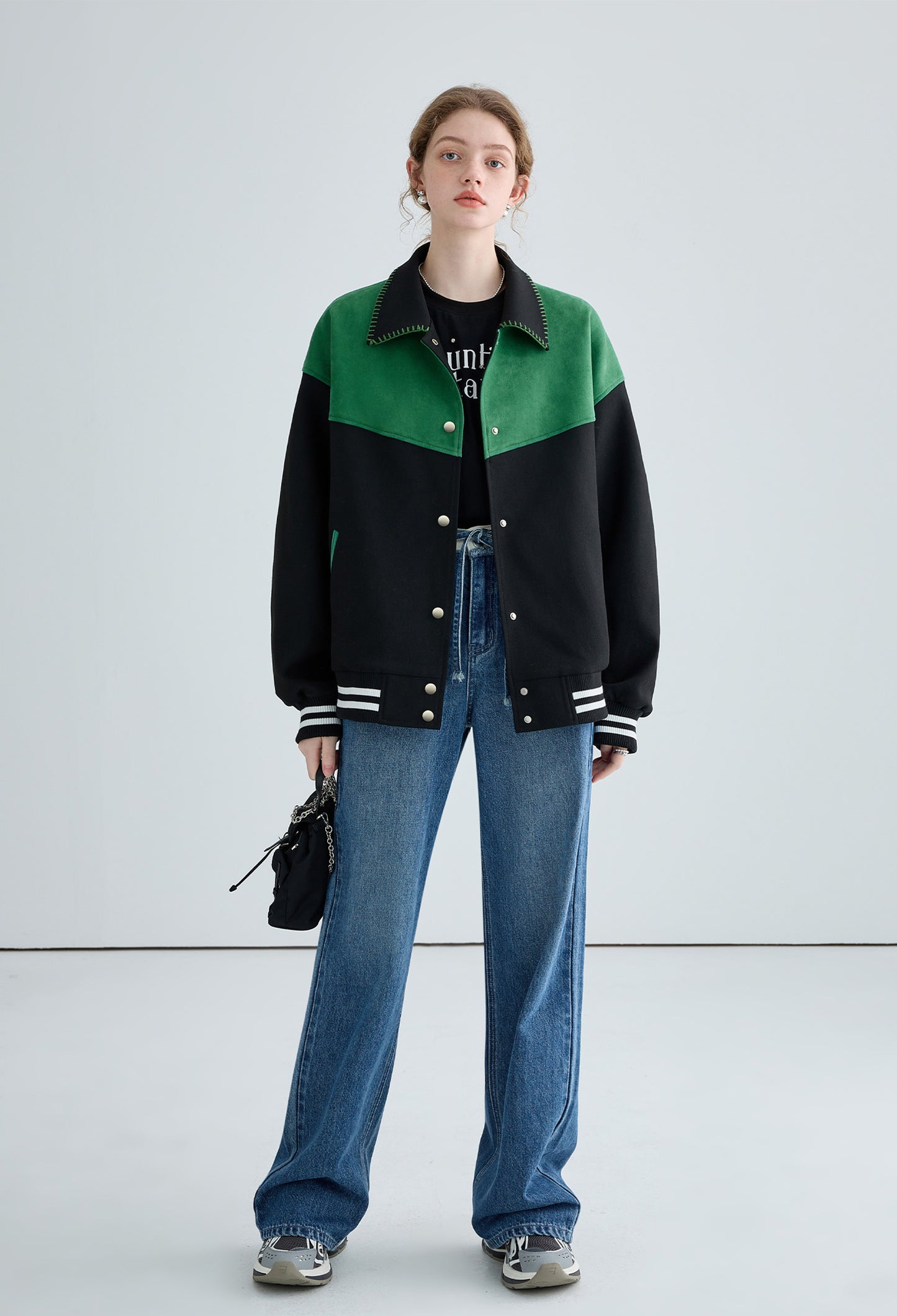 bicolor,baseball,jacket,green,black,simple,cute,cool,sexy,mode