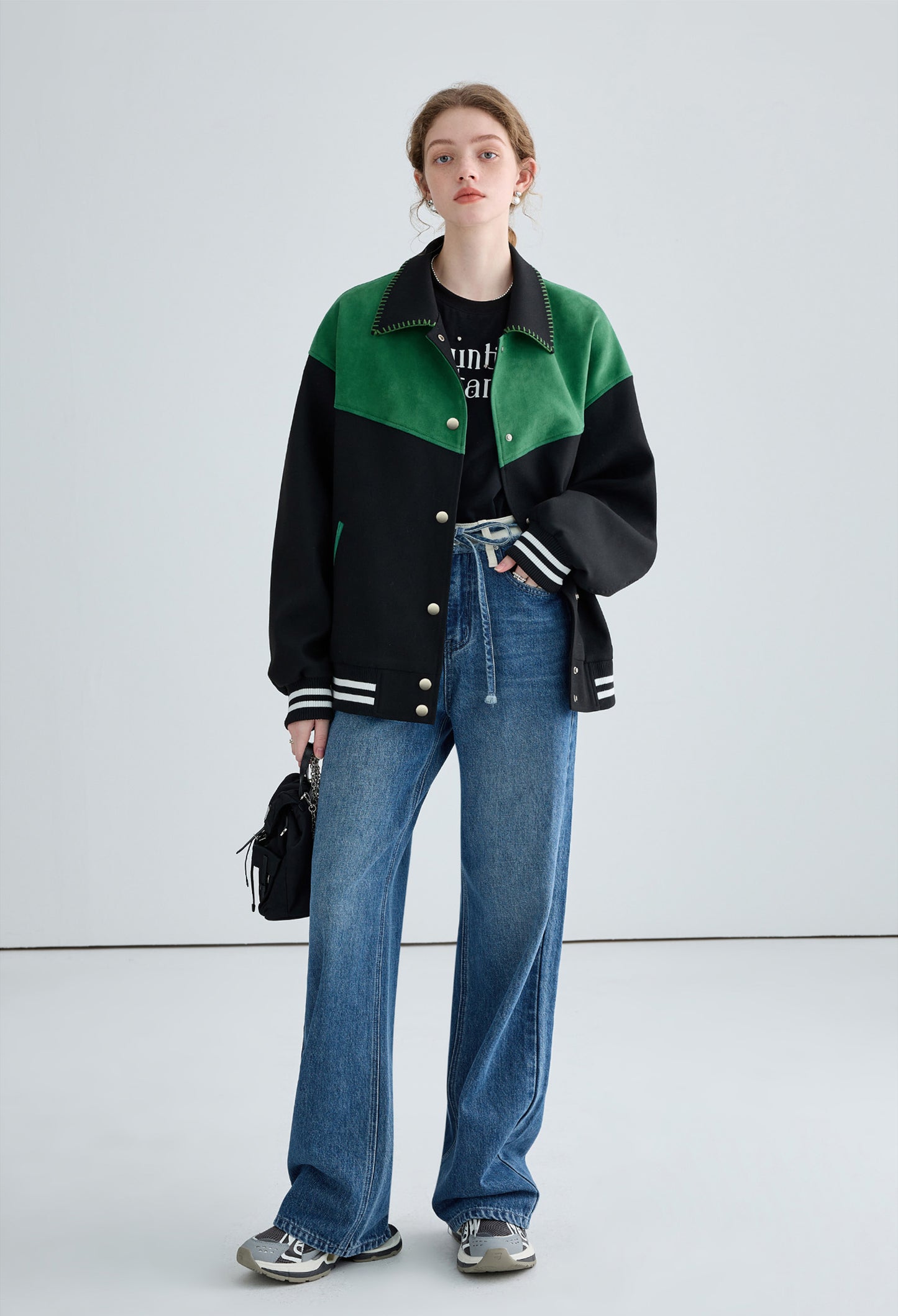bicolor,baseball,jacket,green,black,simple,cute,cool,sexy,mode