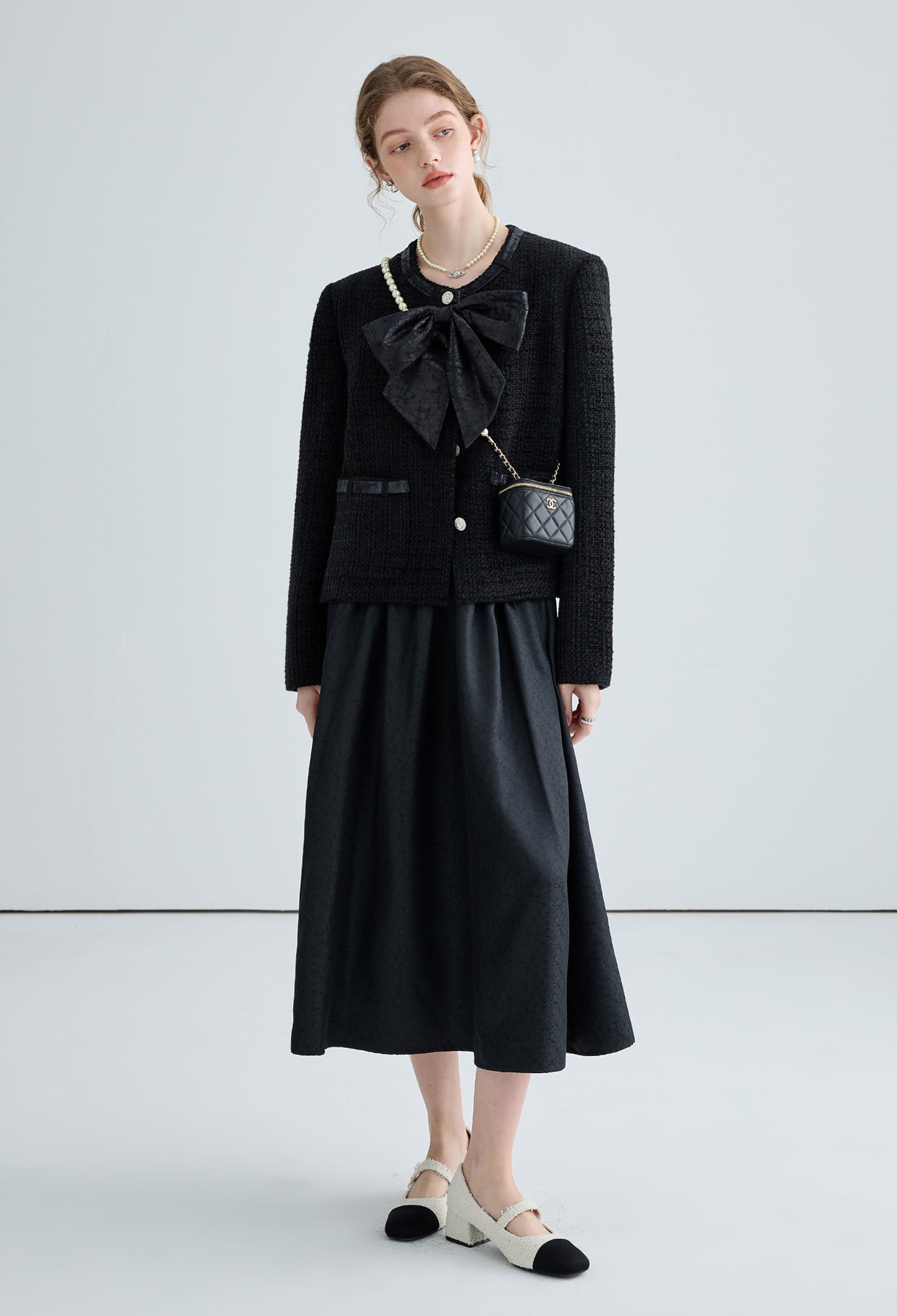 tweed,ribbon,jacket,black,simple,cute,cool,sexy,mode,