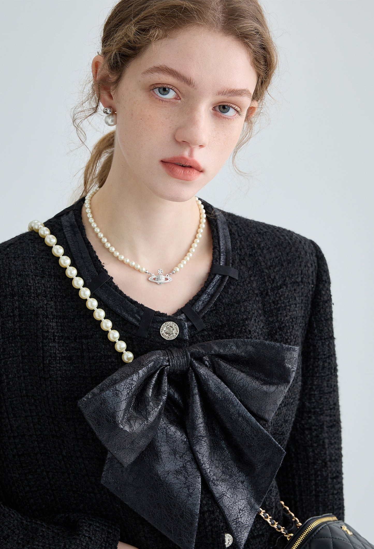 tweed,ribbon,jacket,black,simple,cute,cool,sexy,mode,