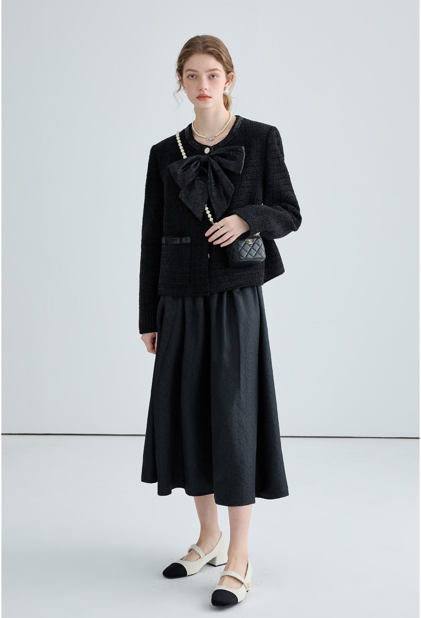 tweed,ribbon,jacket,black,simple,cute,cool,sexy,mode,