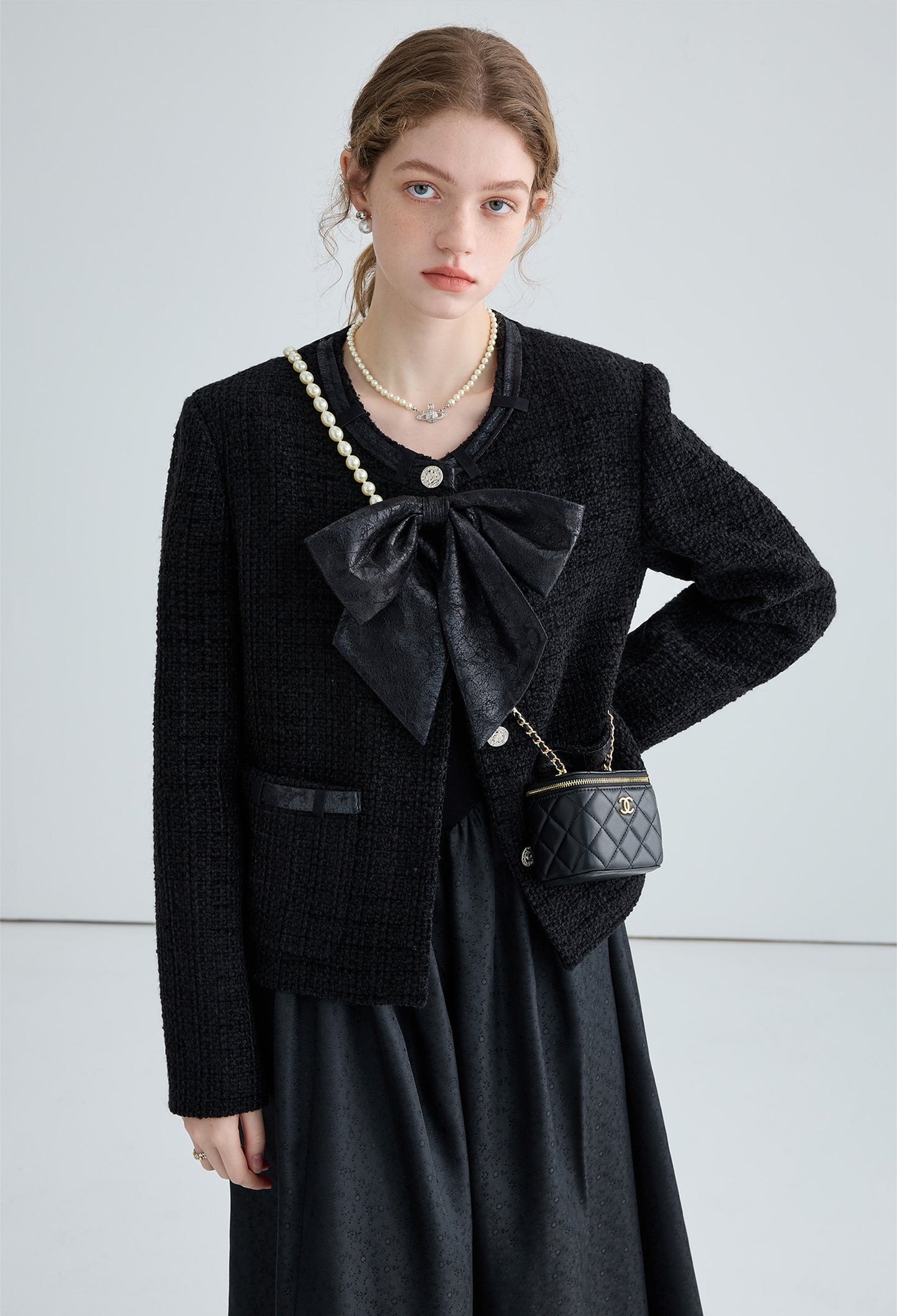 tweed,ribbon,jacket,black,simple,cute,cool,sexy,mode,