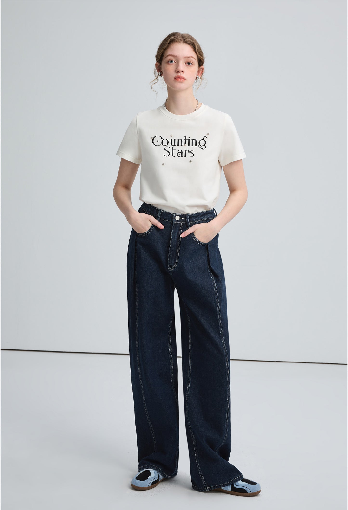 high,waist,wide,jeans,blue,line,simple,cute,cool,sexy,mode,