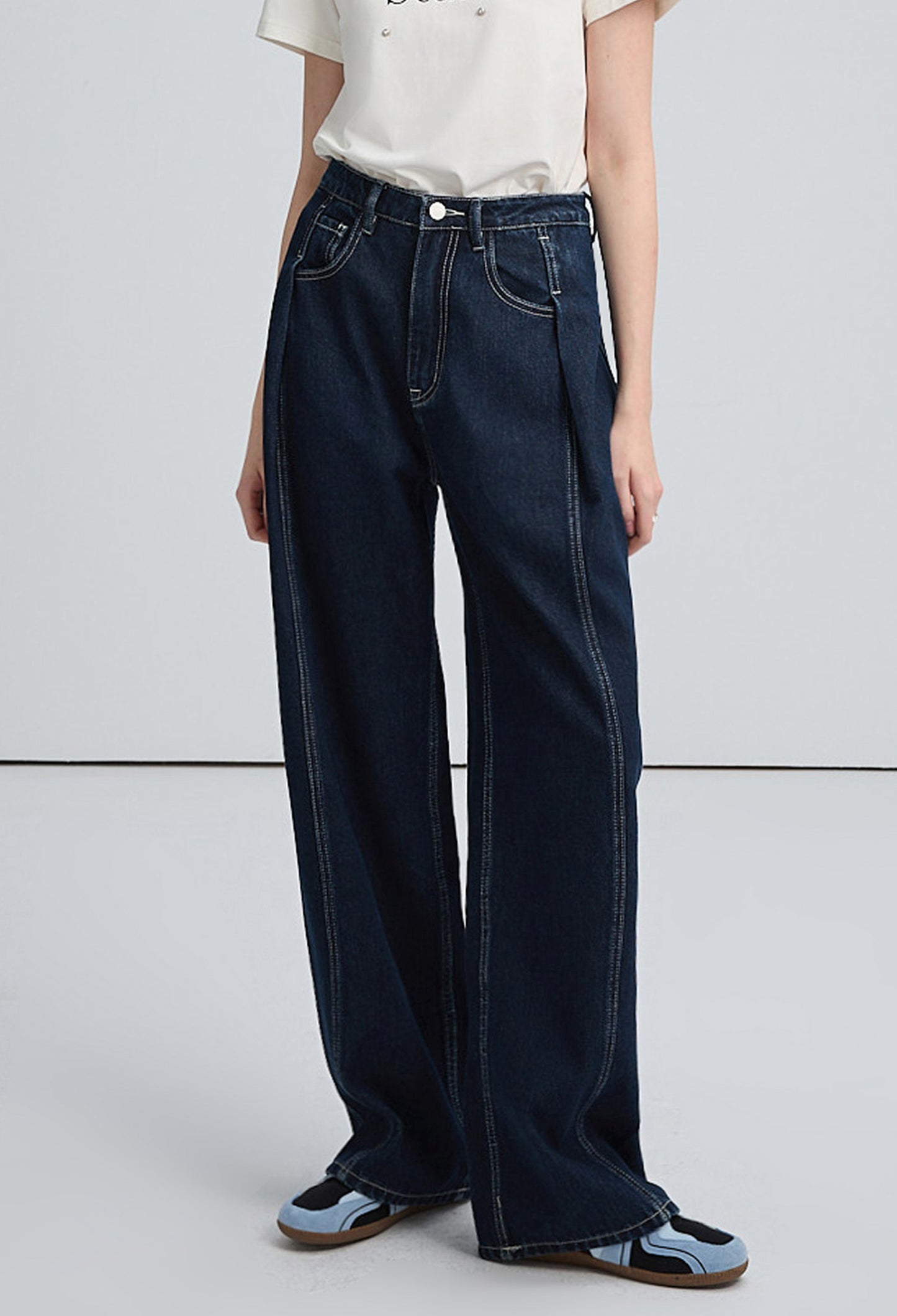 high,waist,wide,jeans,blue,line,simple,cute,cool,sexy,mode,