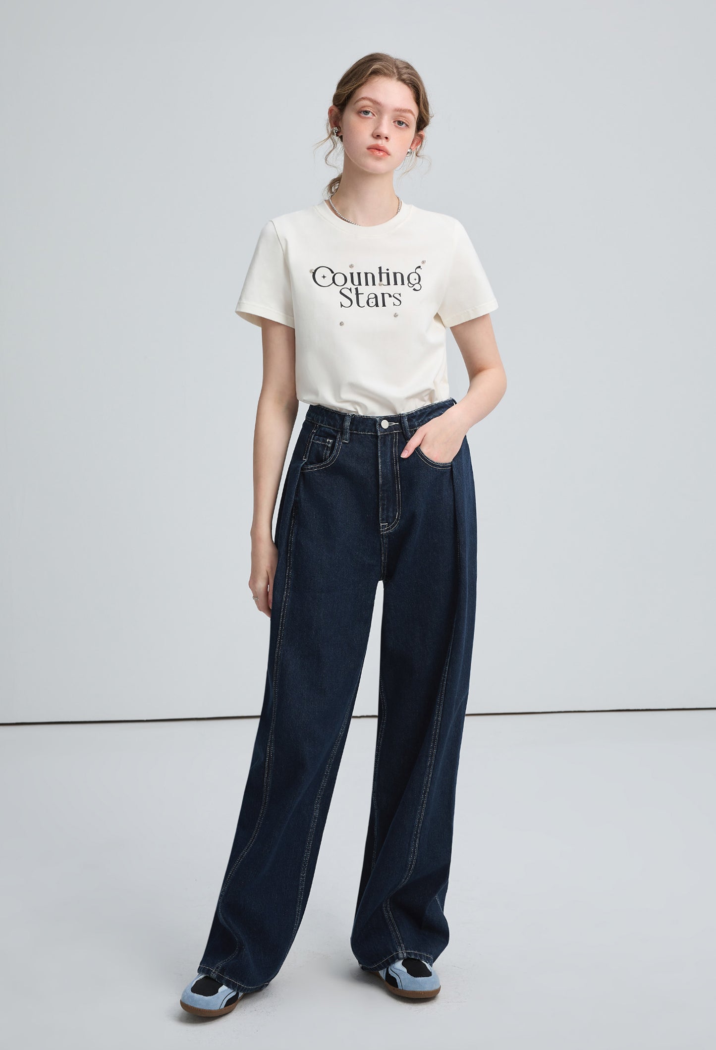 high,waist,wide,jeans,blue,line,simple,cute,cool,sexy,mode,