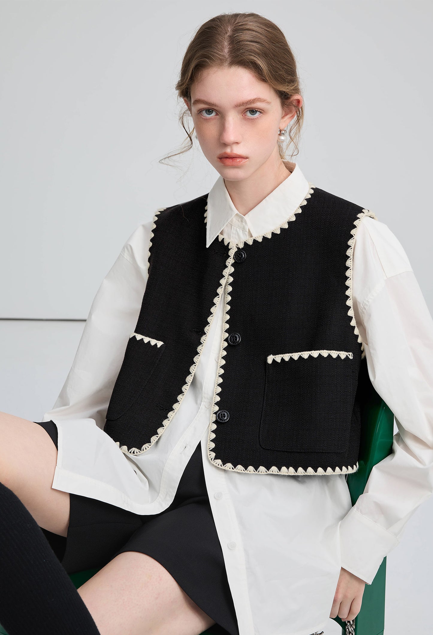 piping,shell,vest,black,simple,cute,sexy,mode,cool,