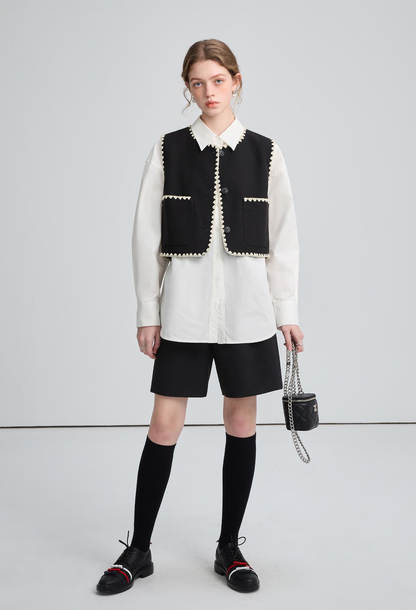 piping,shell,vest,black,simple,cute,sexy,mode,cool,