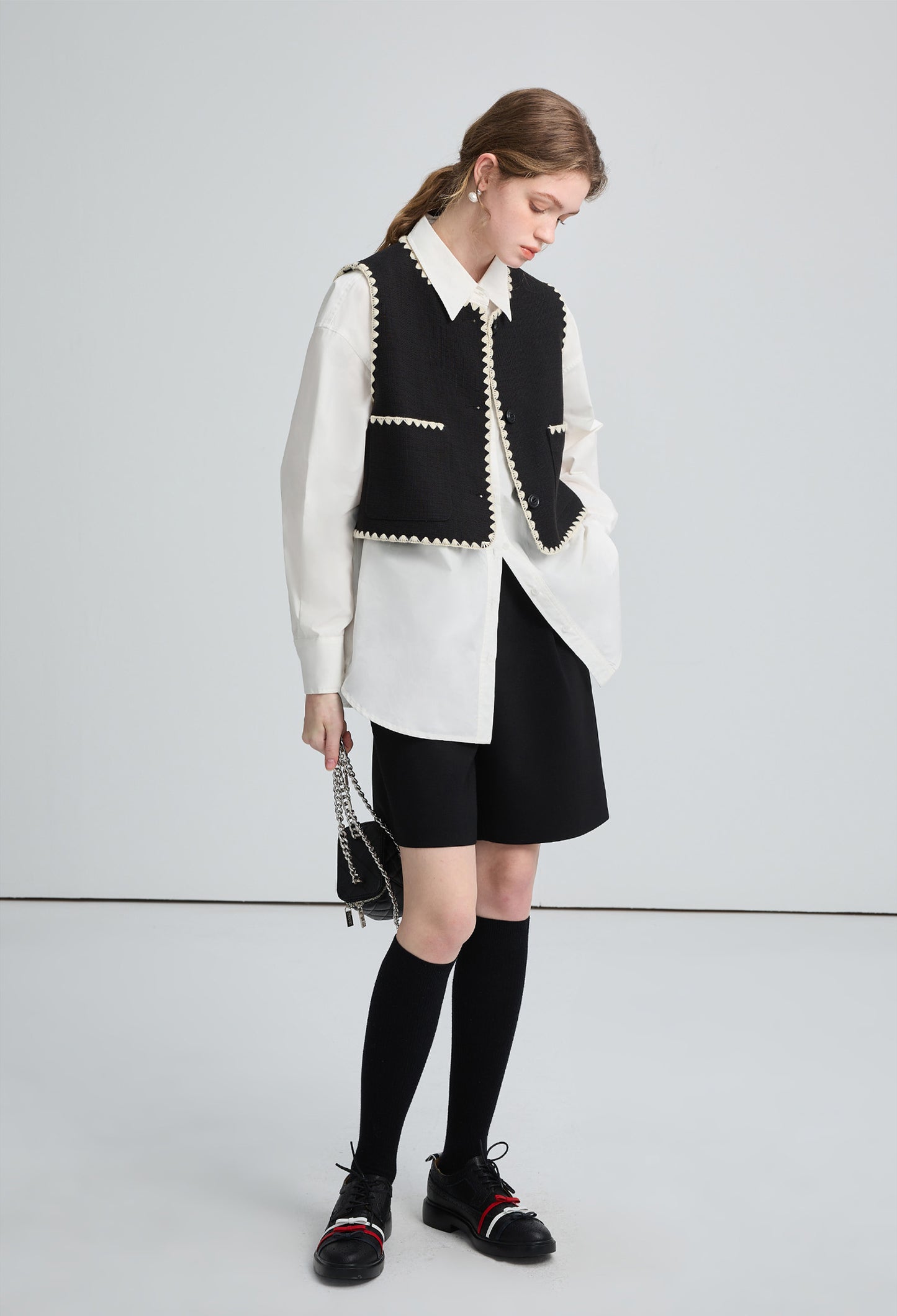 piping,shell,vest,black,simple,cute,sexy,mode,cool,