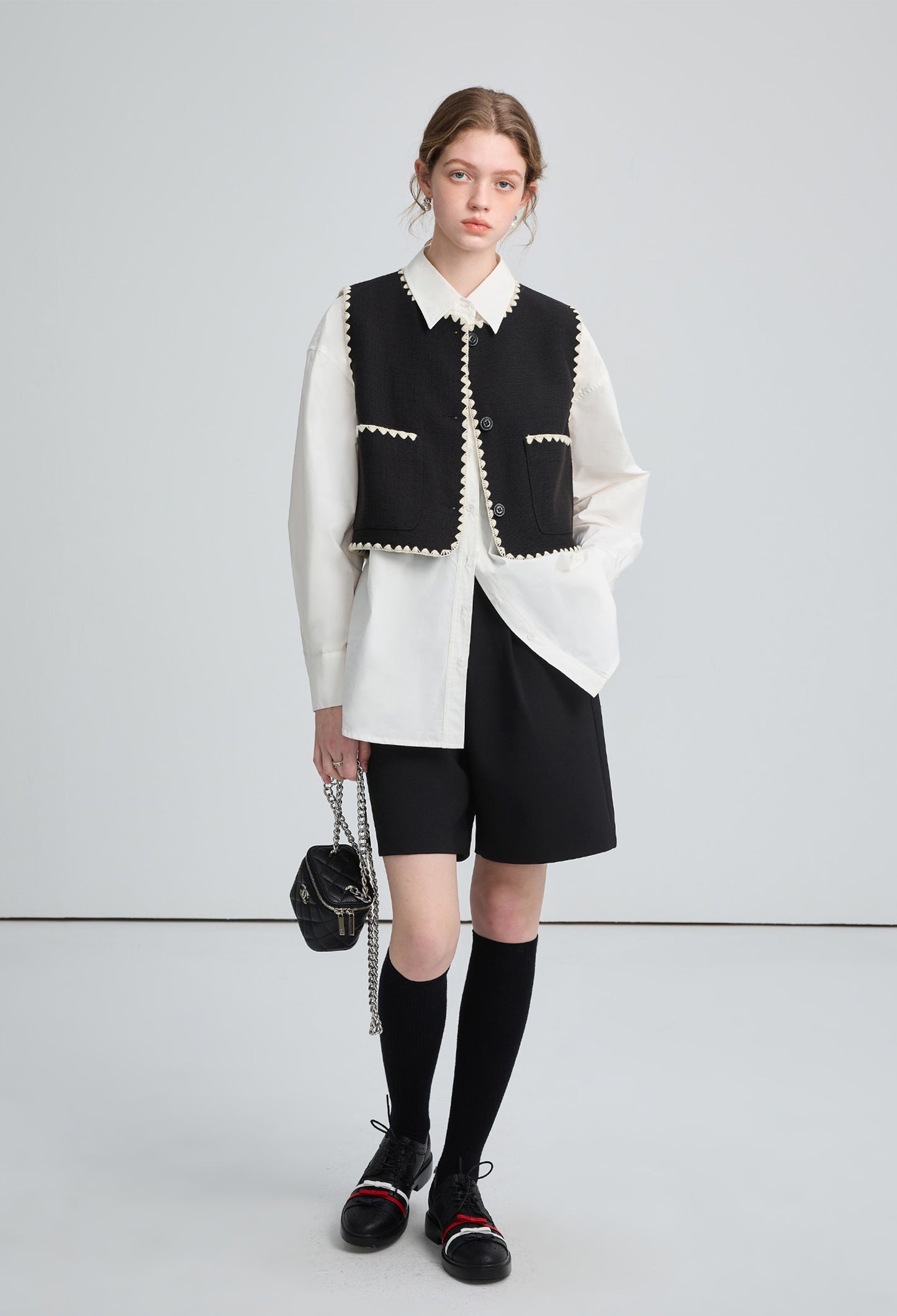piping,shell,vest,black,simple,cute,sexy,mode,cool,