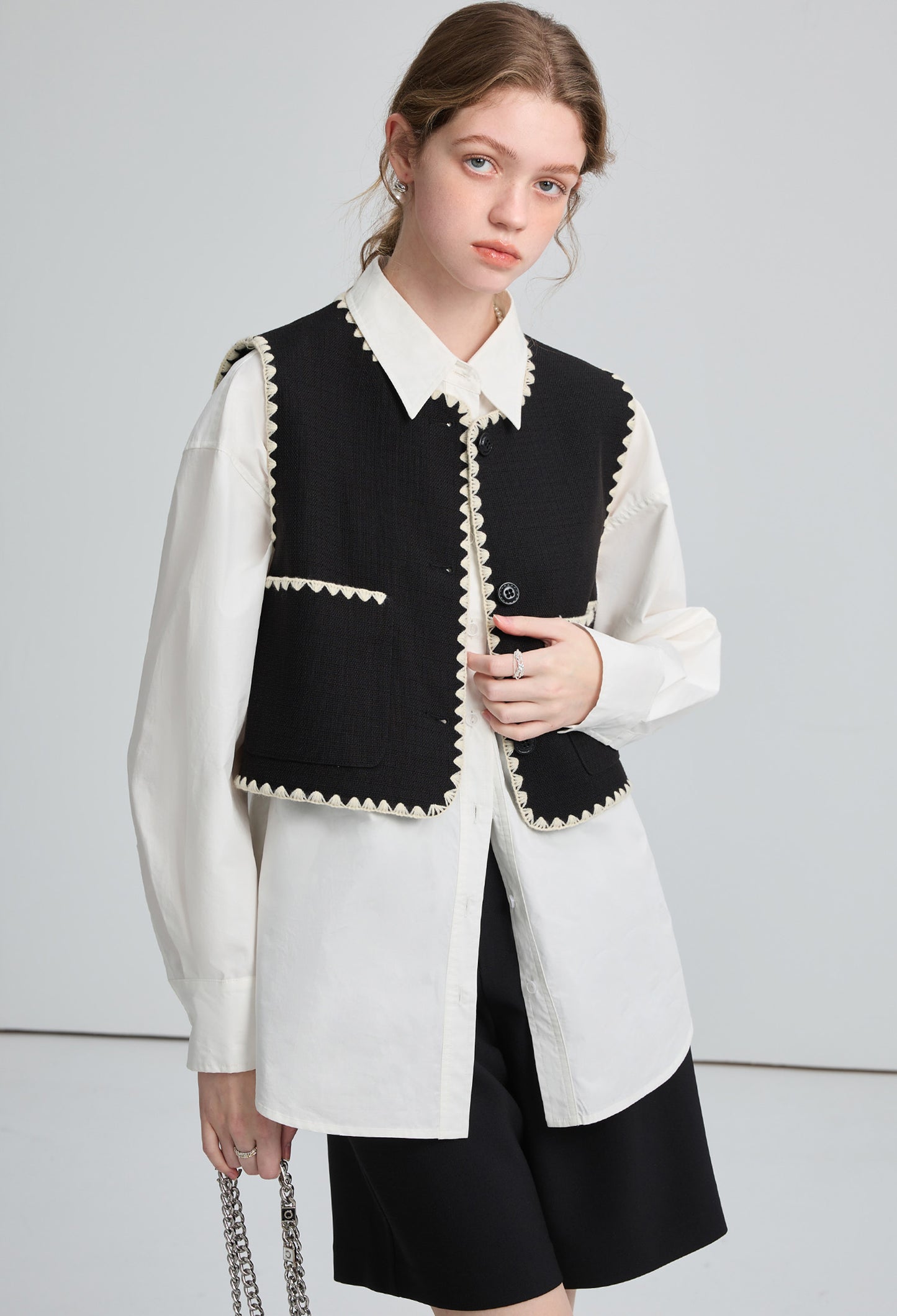 piping,shell,vest,black,simple,cute,sexy,mode,cool,