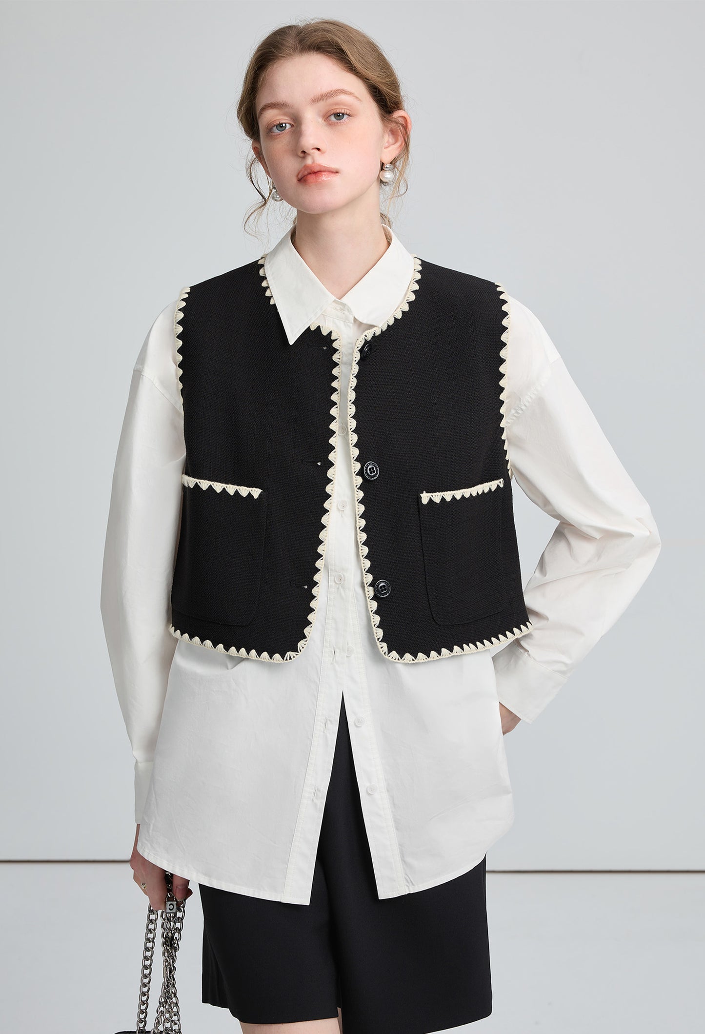 piping,shell,vest,black,simple,cute,sexy,mode,cool,