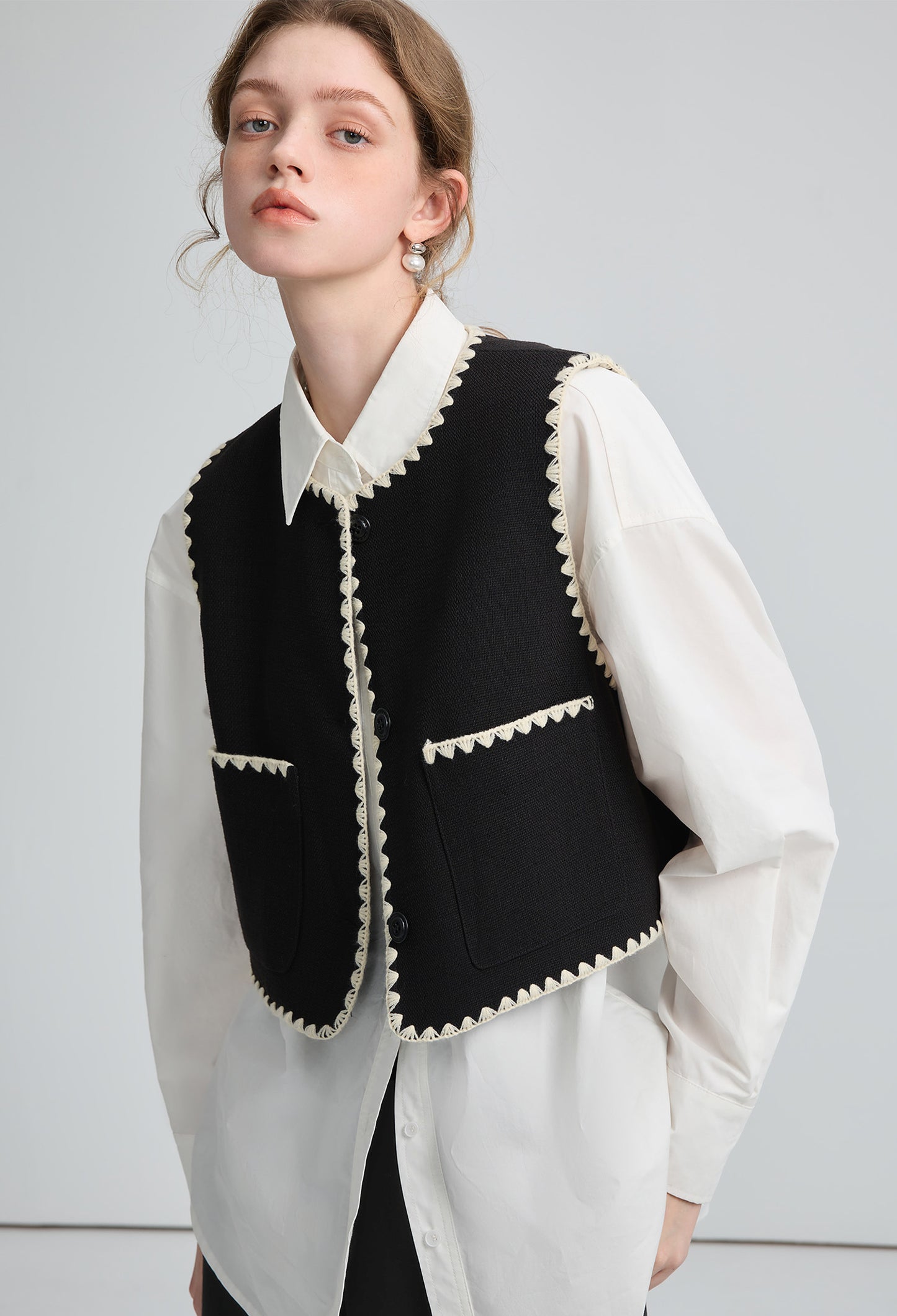 piping,shell,vest,black,simple,cute,sexy,mode,cool,