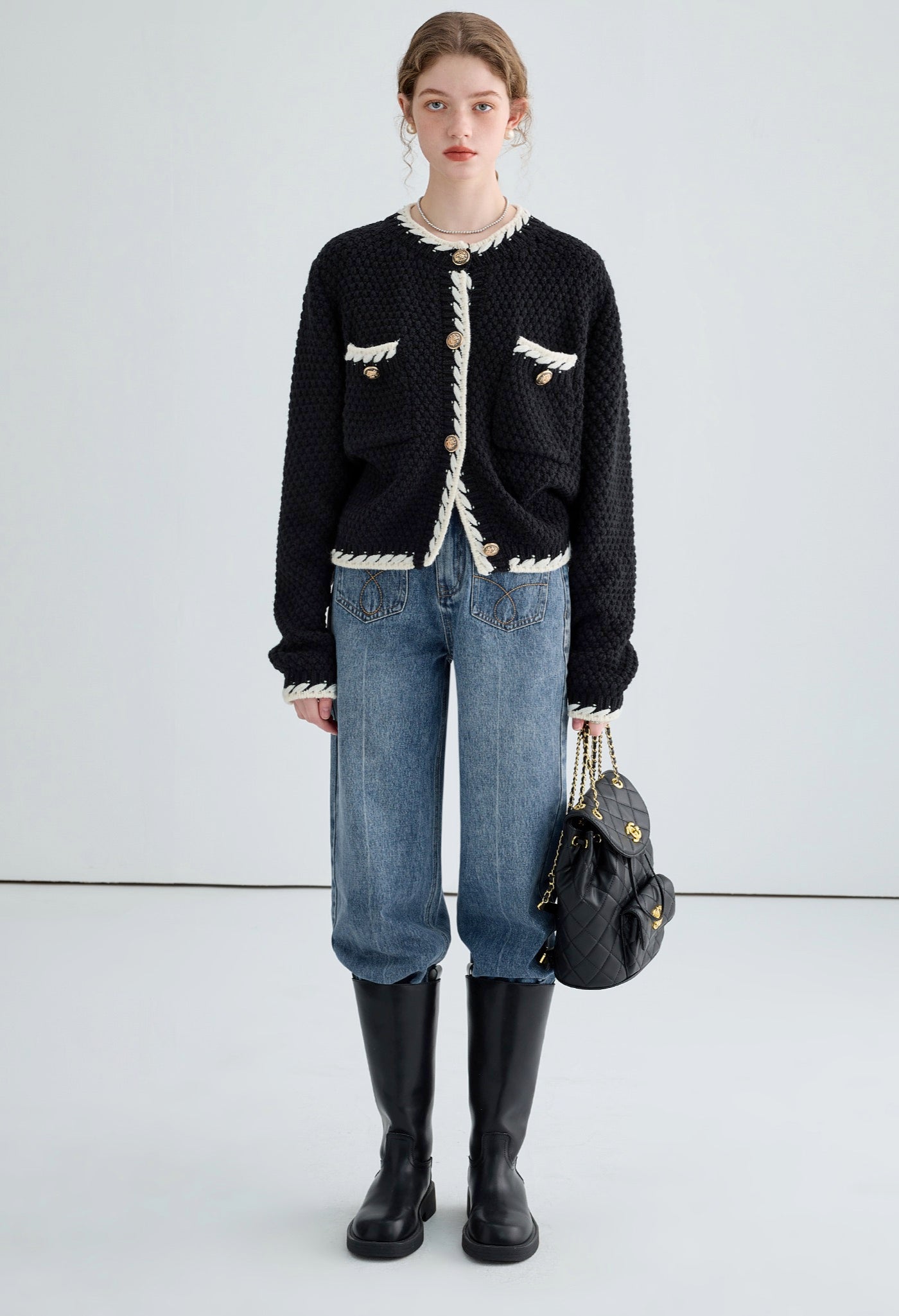 white,piping,knit,cardigan,purple,black,simple,cute,cool,sexy,mode