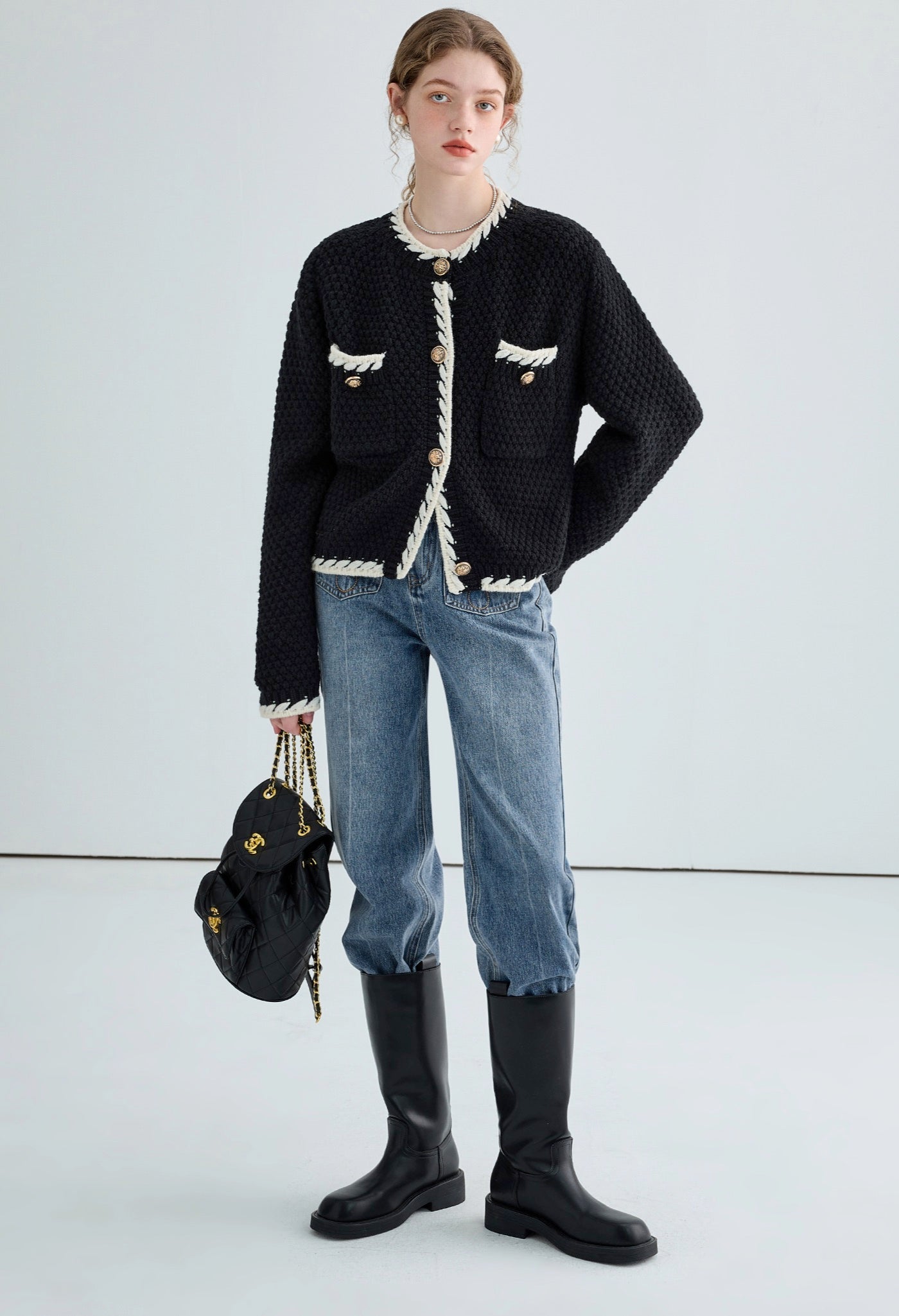 white,piping,knit,cardigan,purple,black,simple,cute,cool,sexy,mode