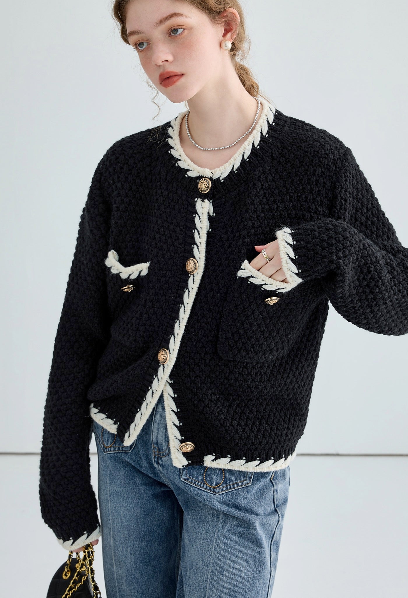 white,piping,knit,cardigan,purple,black,simple,cute,cool,sexy,mode