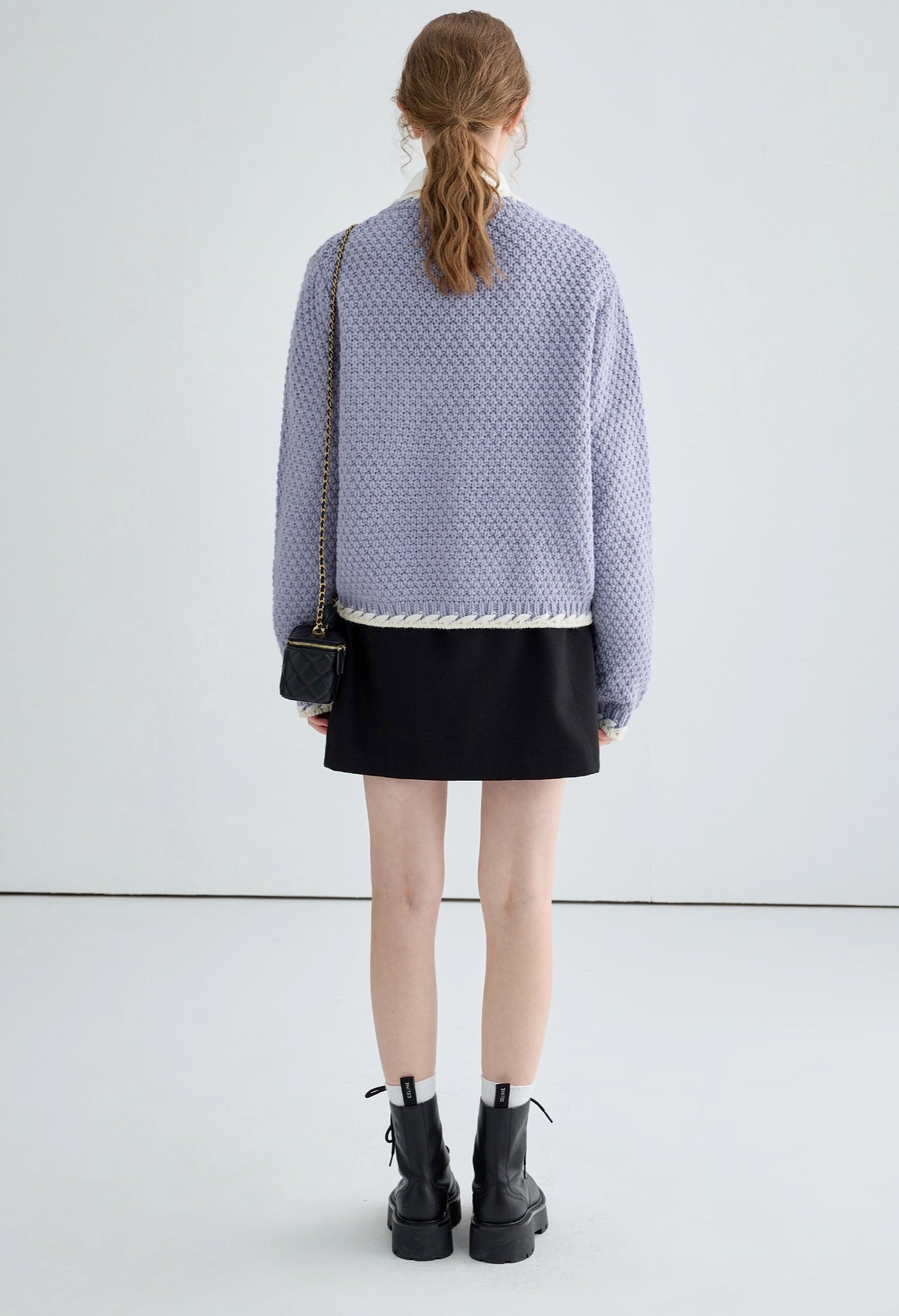 white,piping,knit,cardigan,purple,black,simple,cute,cool,sexy,mode