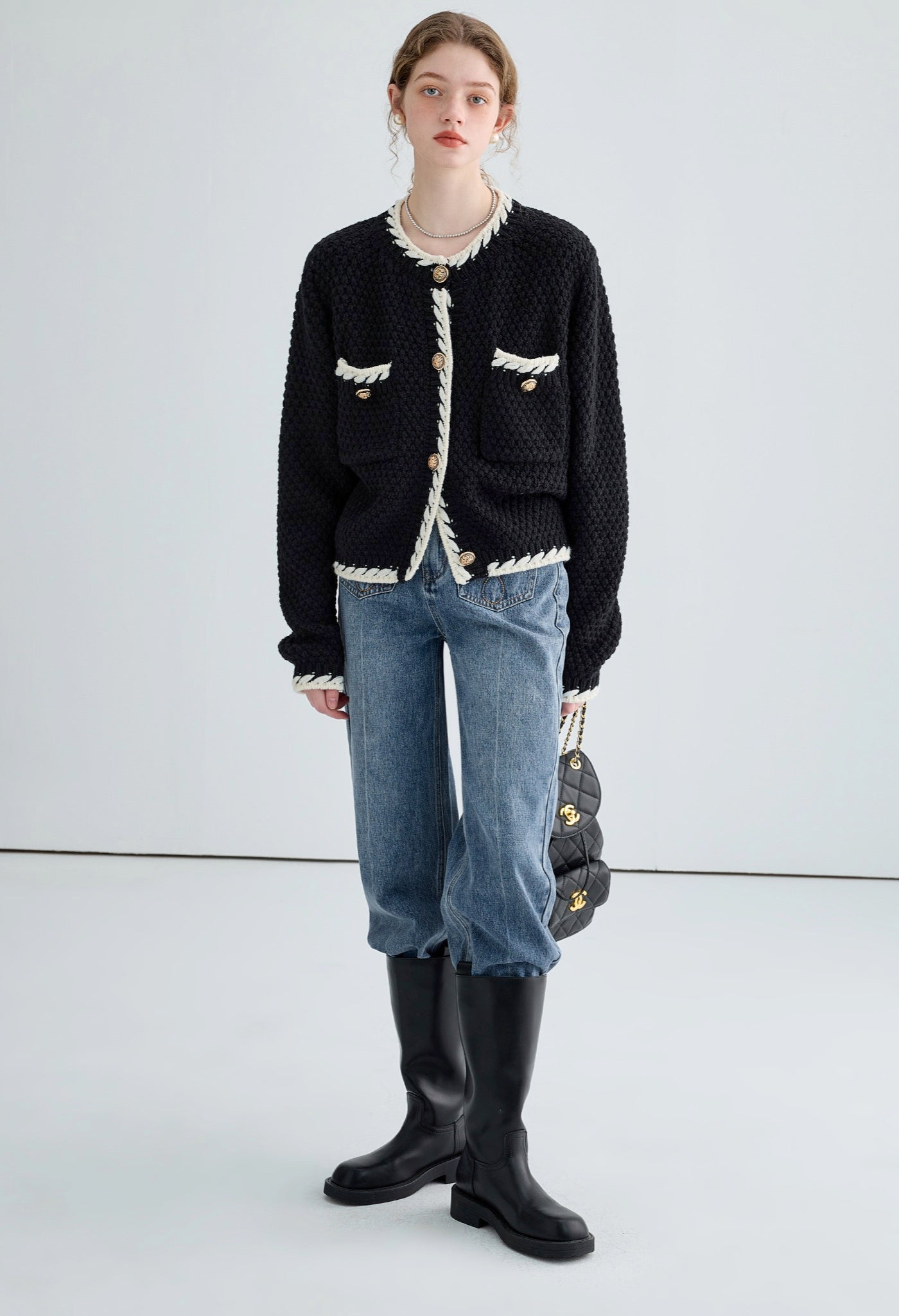 white,piping,knit,cardigan,purple,black,simple,cute,cool,sexy,mode