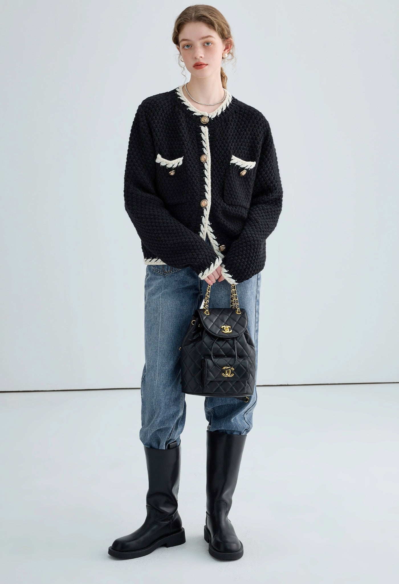 white,piping,knit,cardigan,purple,black,simple,cute,cool,sexy,mode