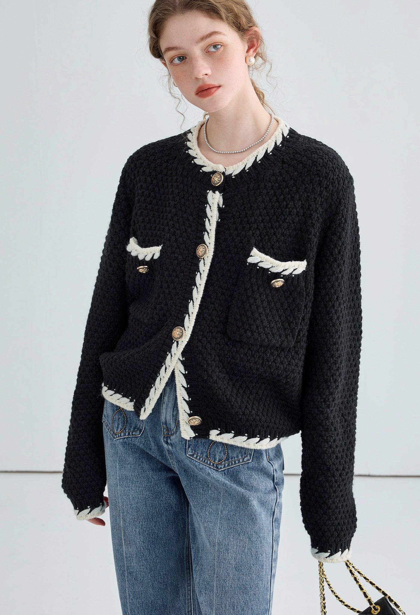 white,piping,knit,cardigan,purple,black,simple,cute,cool,sexy,mode