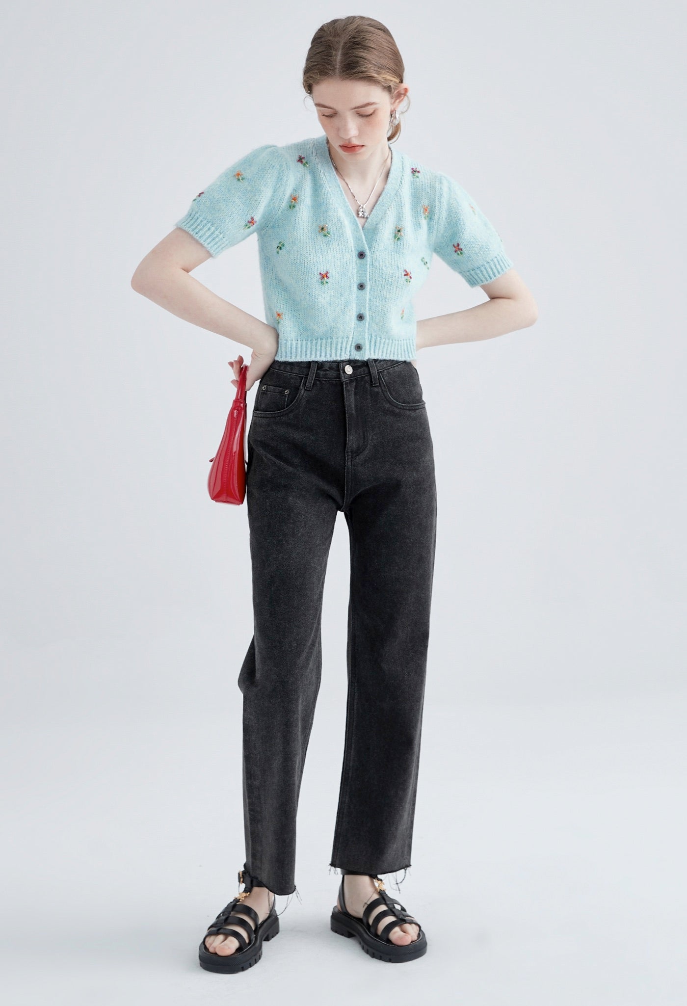 flower,motif,knit,cardigan,blue,simple,cute,sexy,cool,mode