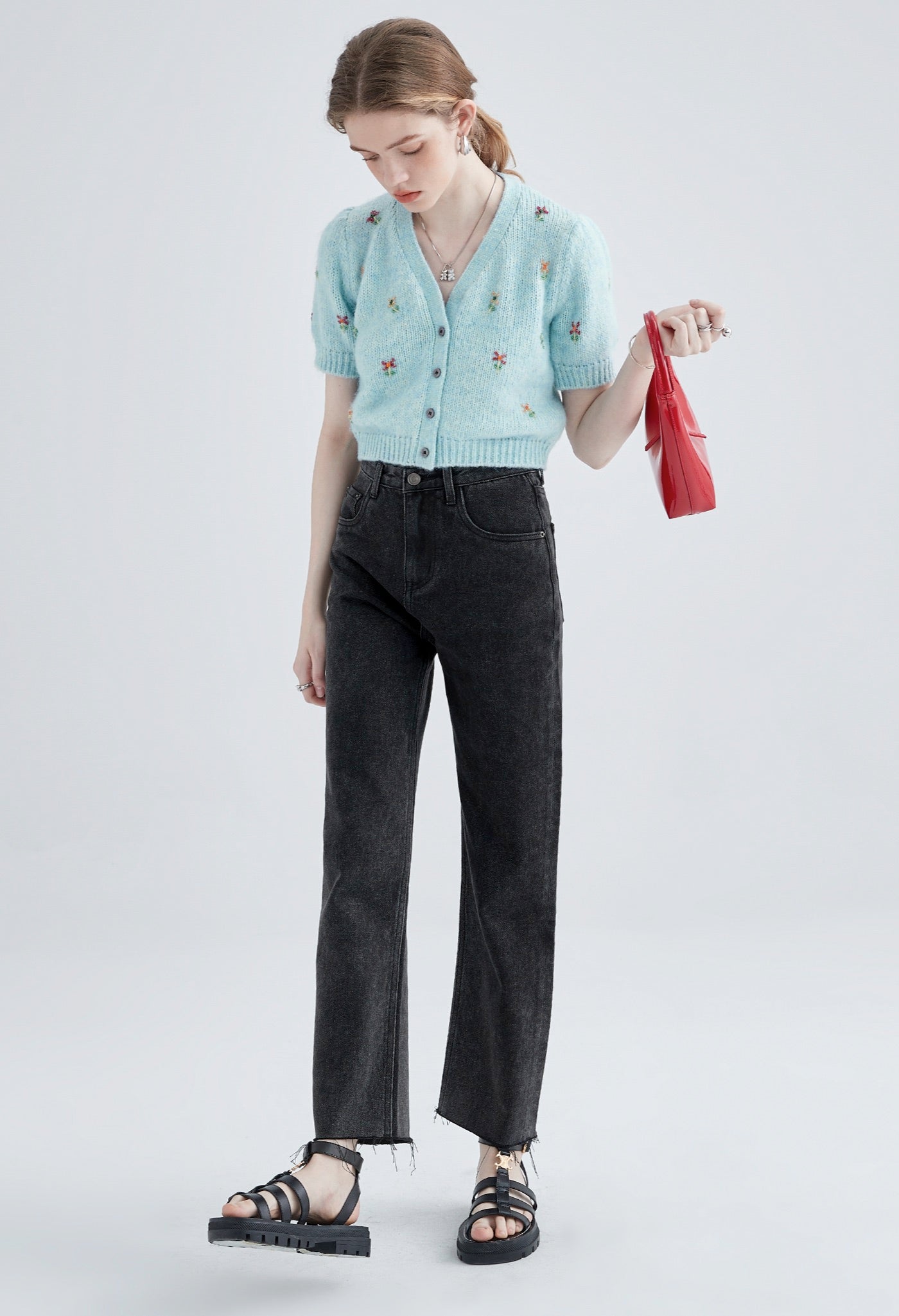flower,motif,knit,cardigan,blue,simple,cute,sexy,cool,mode