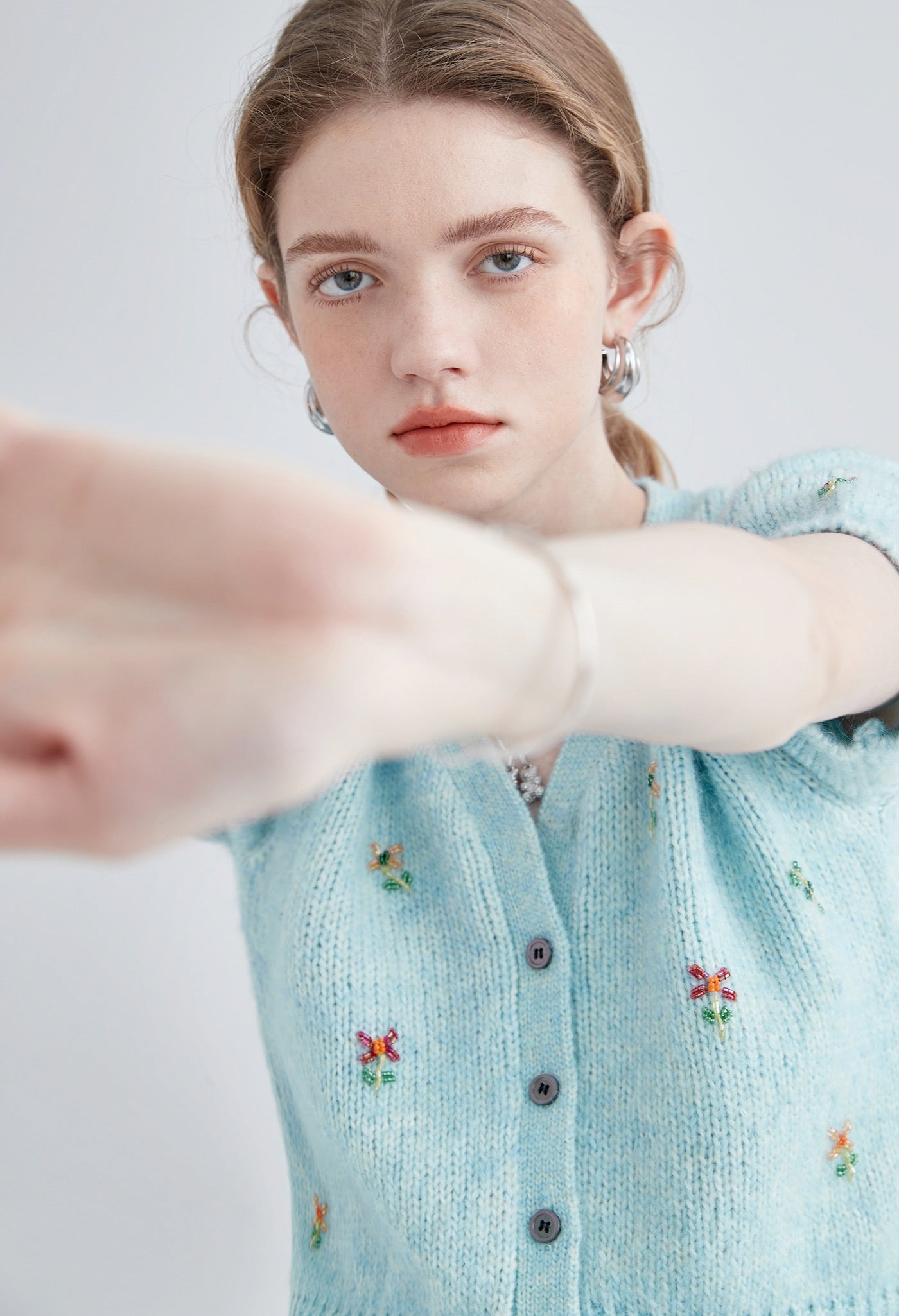 flower,motif,knit,cardigan,blue,simple,cute,sexy,cool,mode