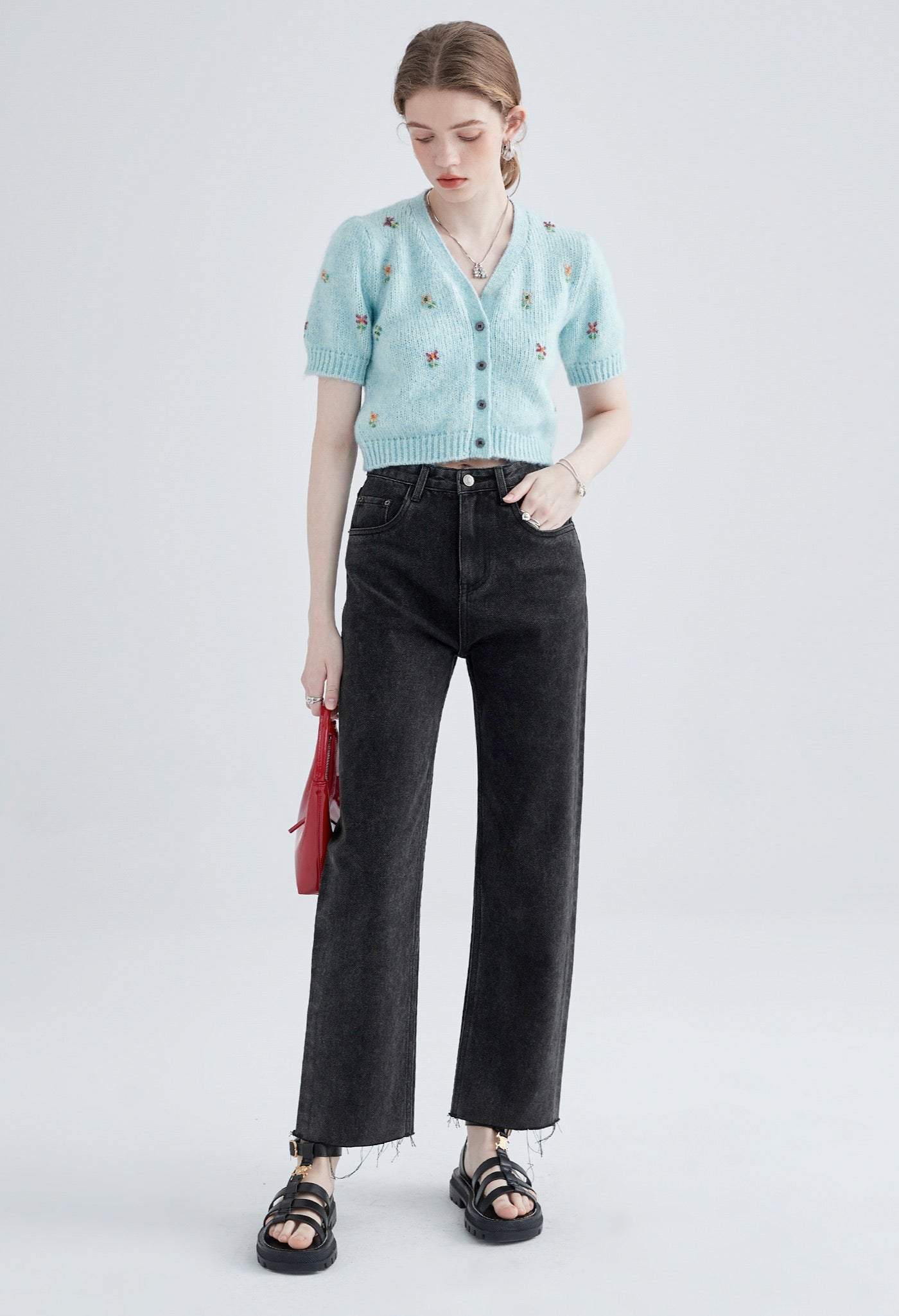 flower,motif,knit,cardigan,blue,simple,cute,sexy,cool,mode