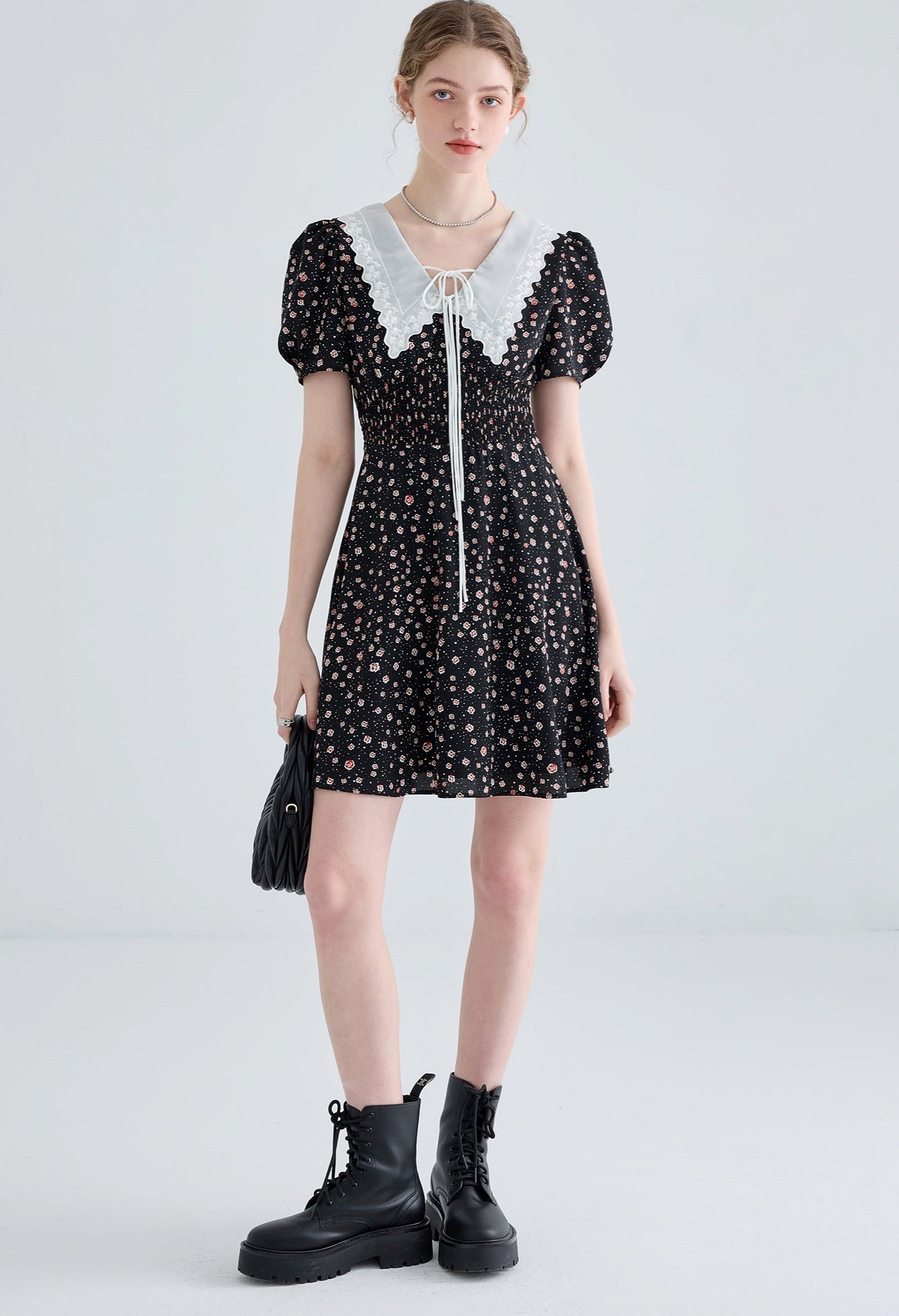 buttefly,floral,dress,black,white,collar,simple,cute,cool,sexy,modern