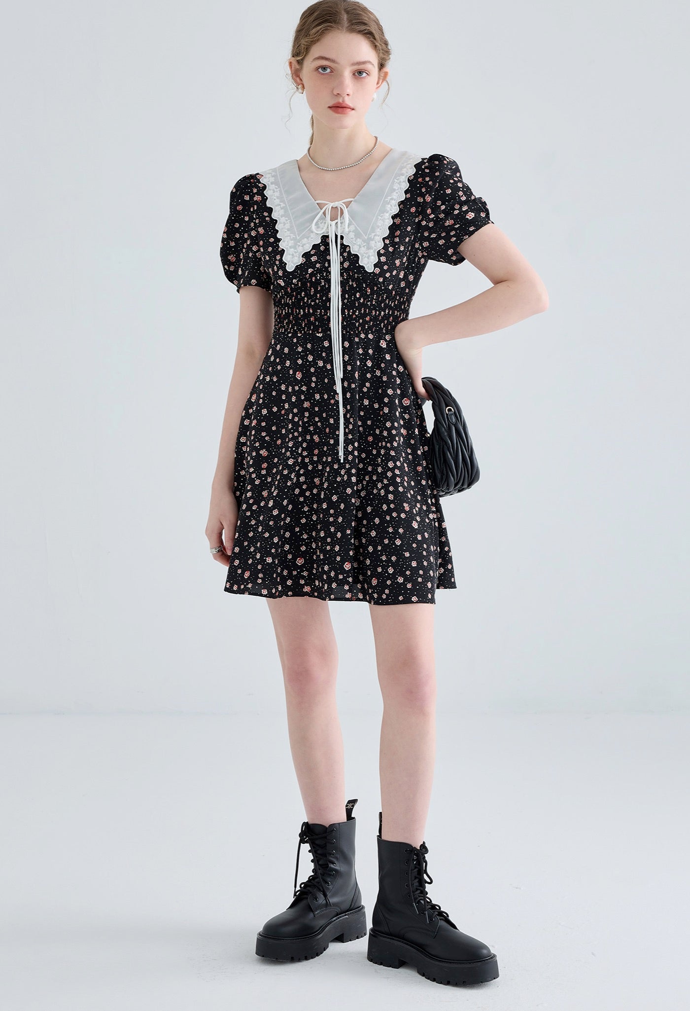 buttefly,floral,dress,black,white,collar,simple,cute,cool,sexy,modern