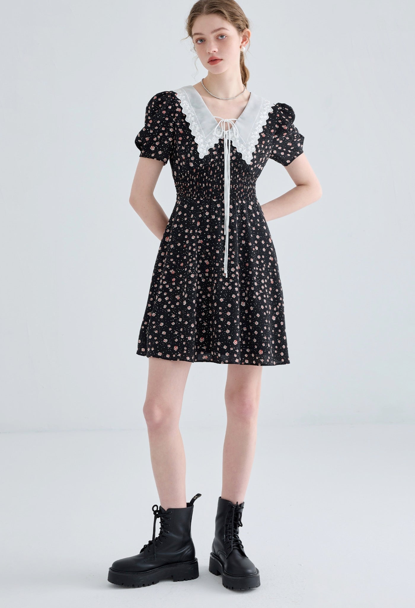 buttefly,floral,dress,black,white,collar,simple,cute,cool,sexy,modern