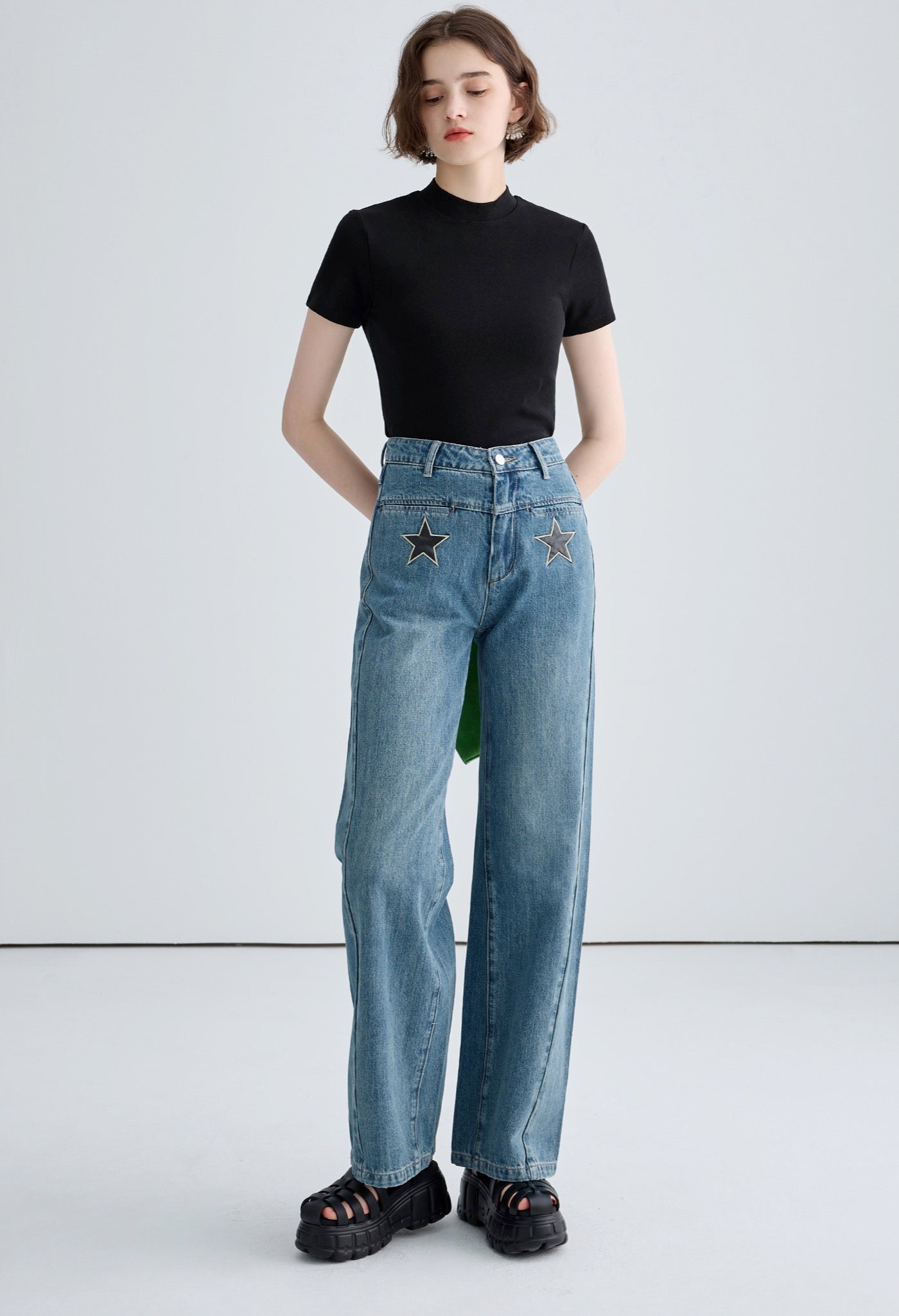 high,neck,short,sleeve,tshirt,black,white,simple,cute,sexy,cool,modern