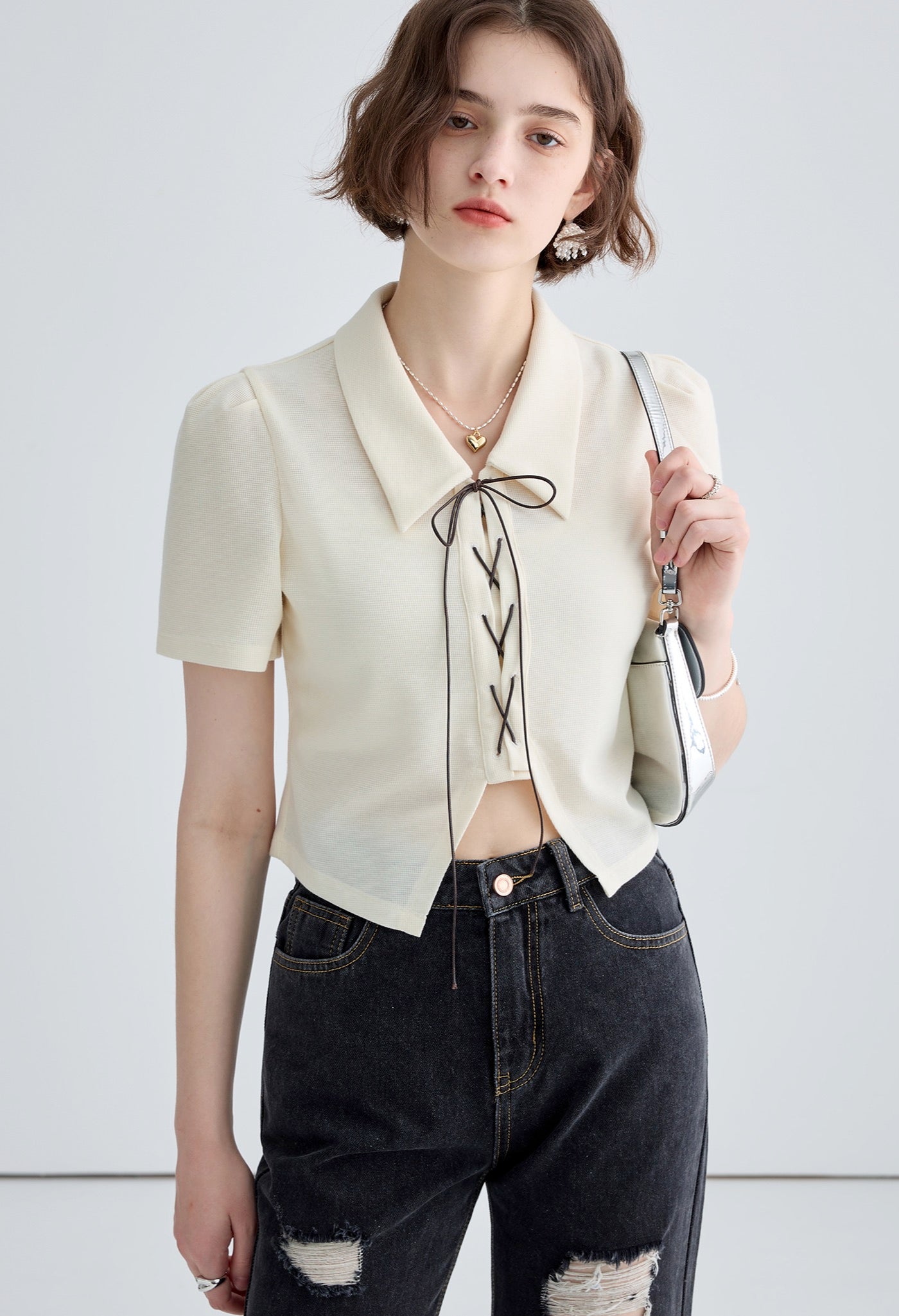 bowtie,short,sleeve,top,cool,simple,cute,sexy,modern