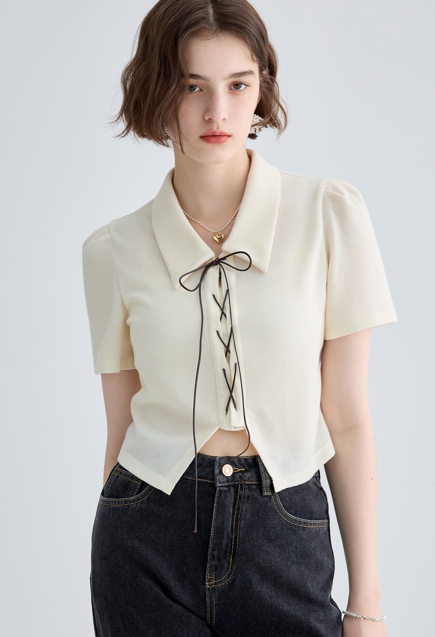 bowtie,short,sleeve,top,cool,simple,cute,sexy,modern