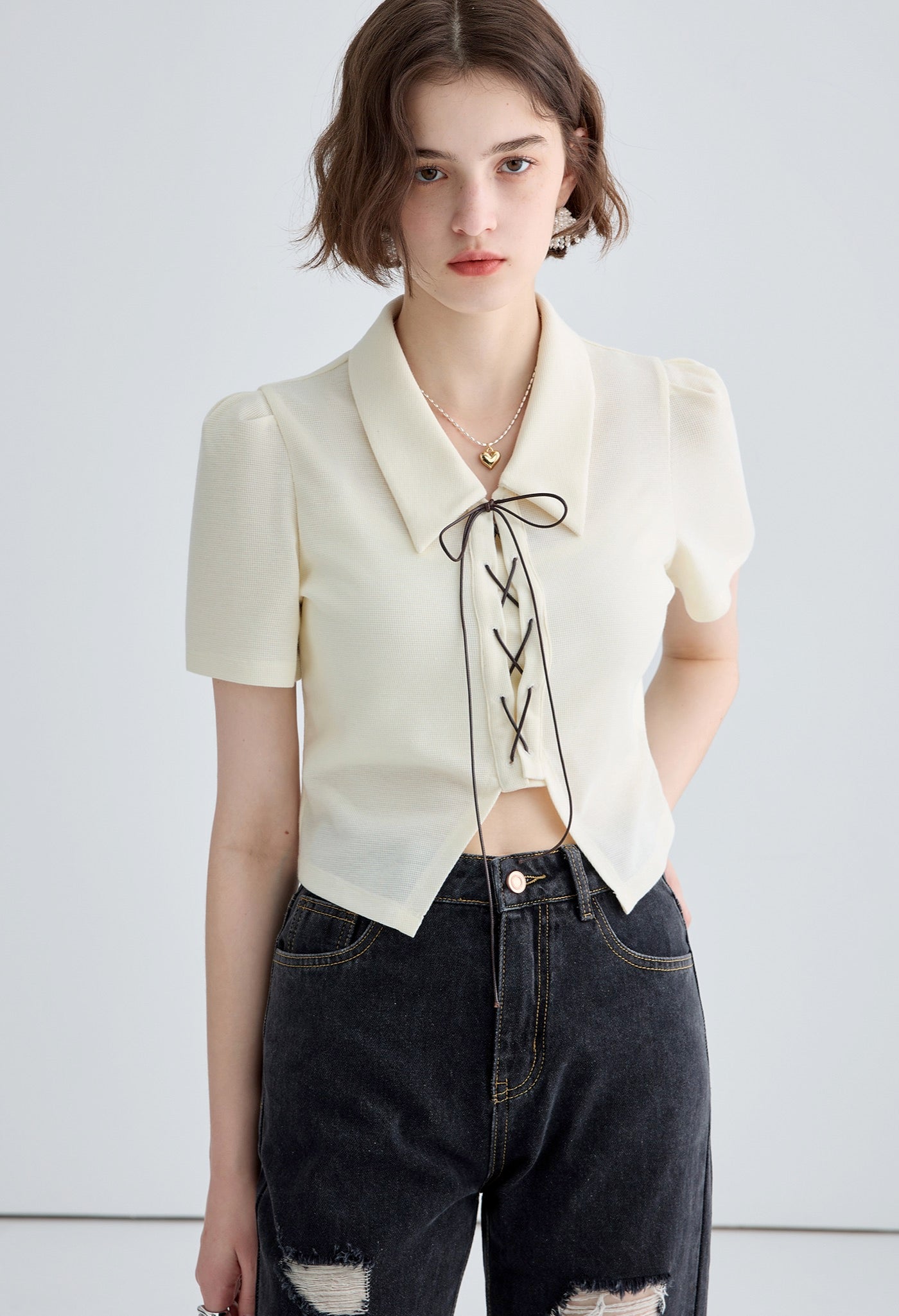bowtie,short,sleeve,top,cool,simple,cute,sexy,modern