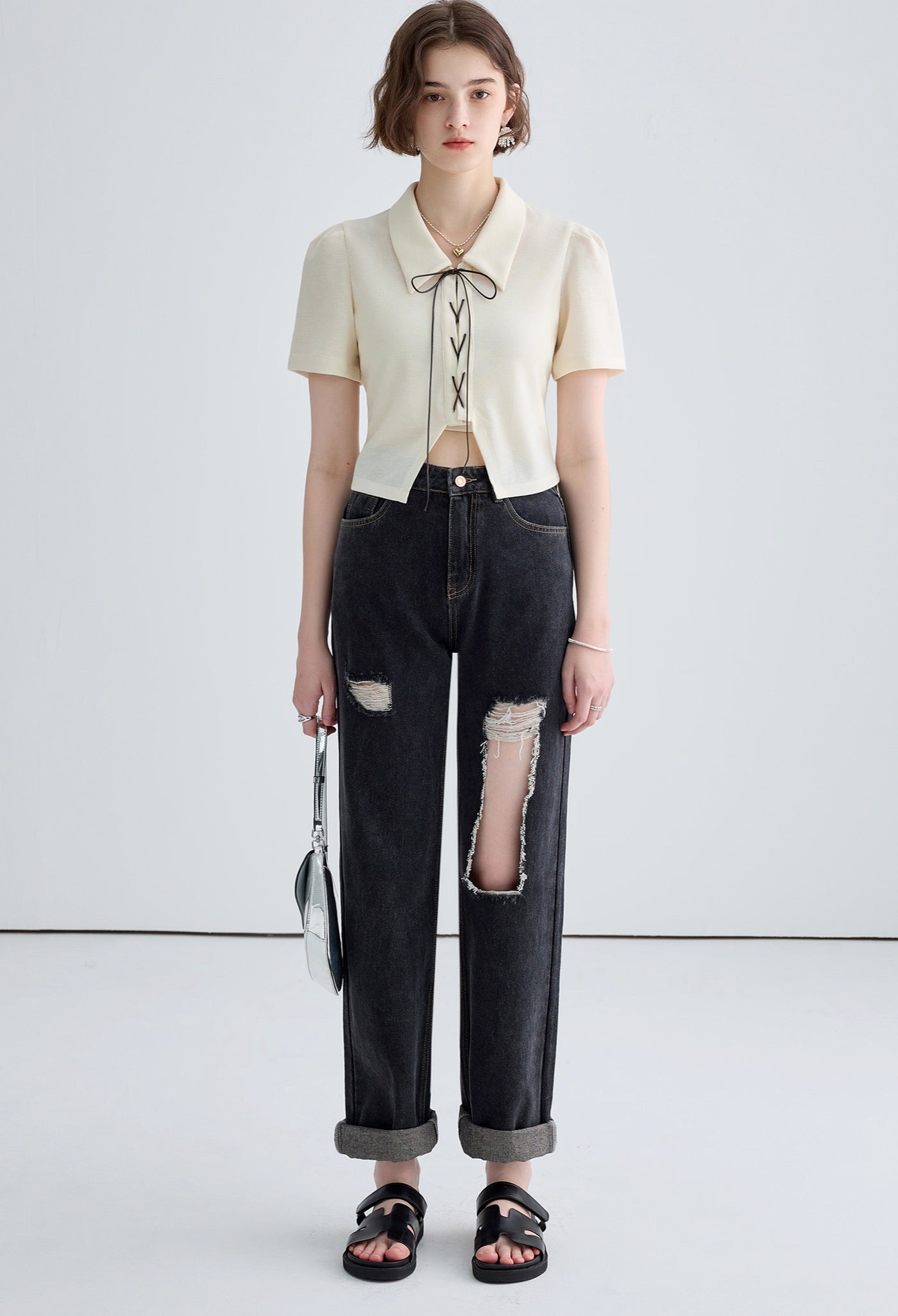 bowtie,short,sleeve,top,cool,simple,cute,sexy,modern
