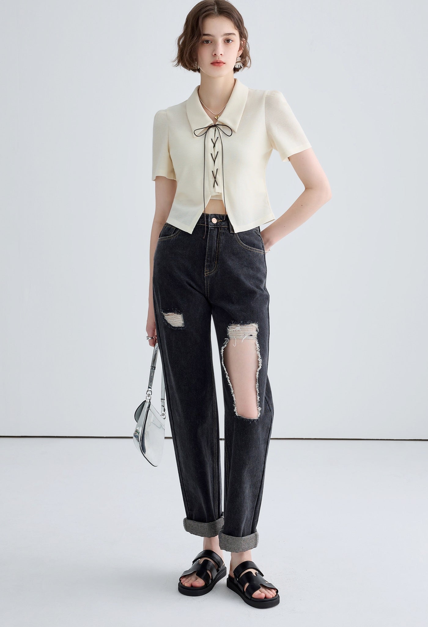 bowtie,short,sleeve,top,cool,simple,cute,sexy,modern