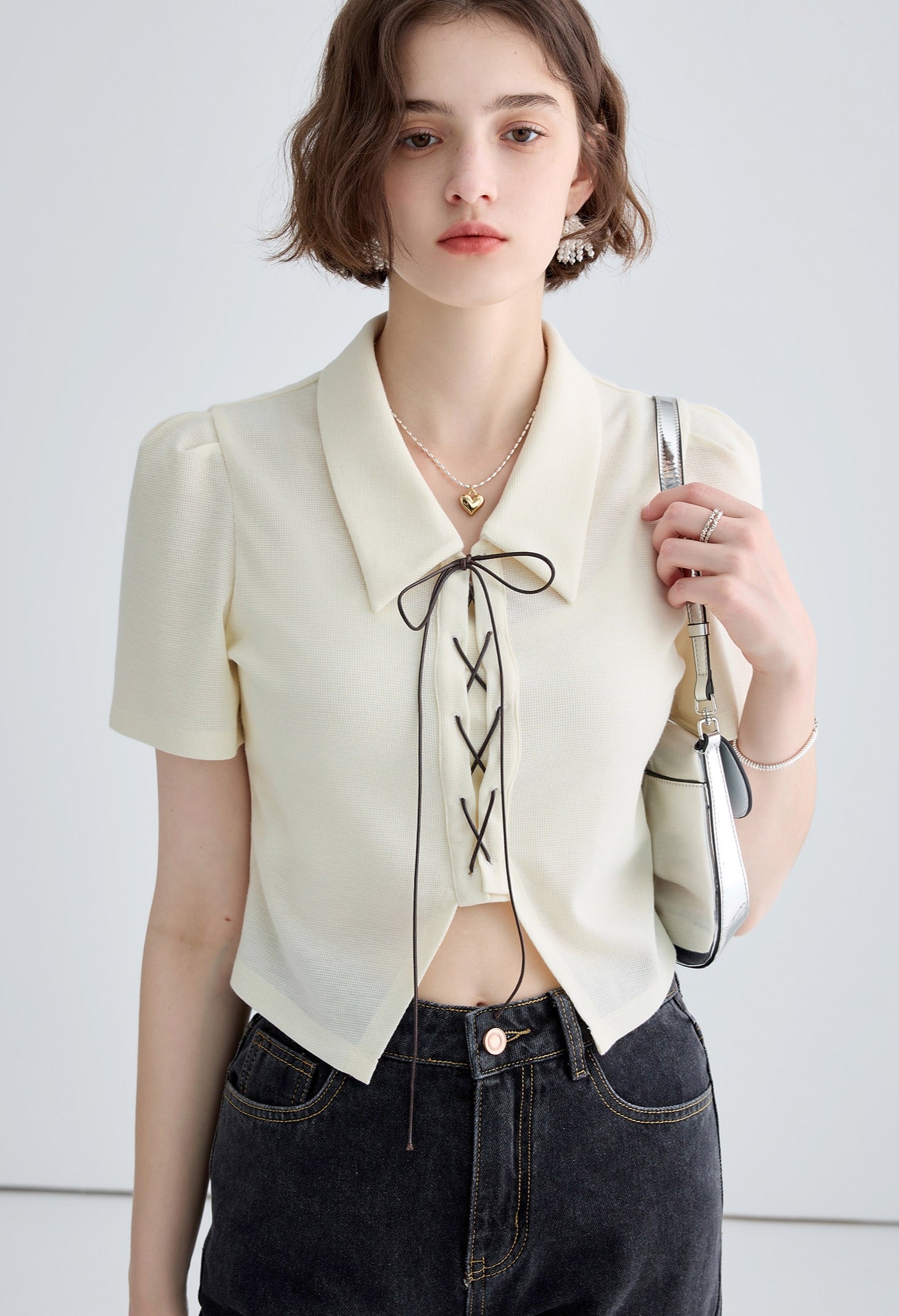 bowtie,short,sleeve,top,cool,simple,cute,sexy,modern
