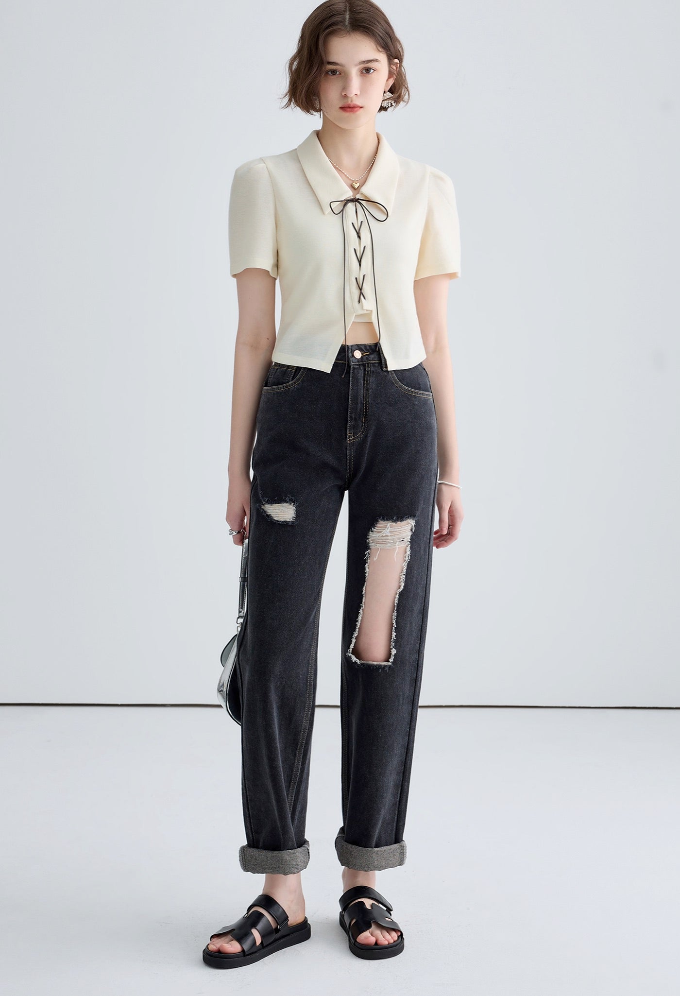 bowtie,short,sleeve,top,cool,simple,cute,sexy,modern