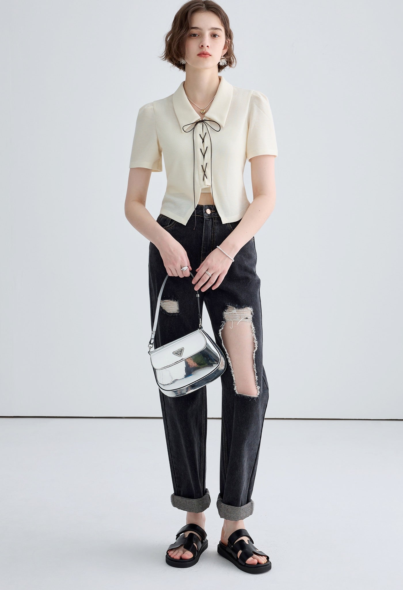 bowtie,short,sleeve,top,cool,simple,cute,sexy,modern