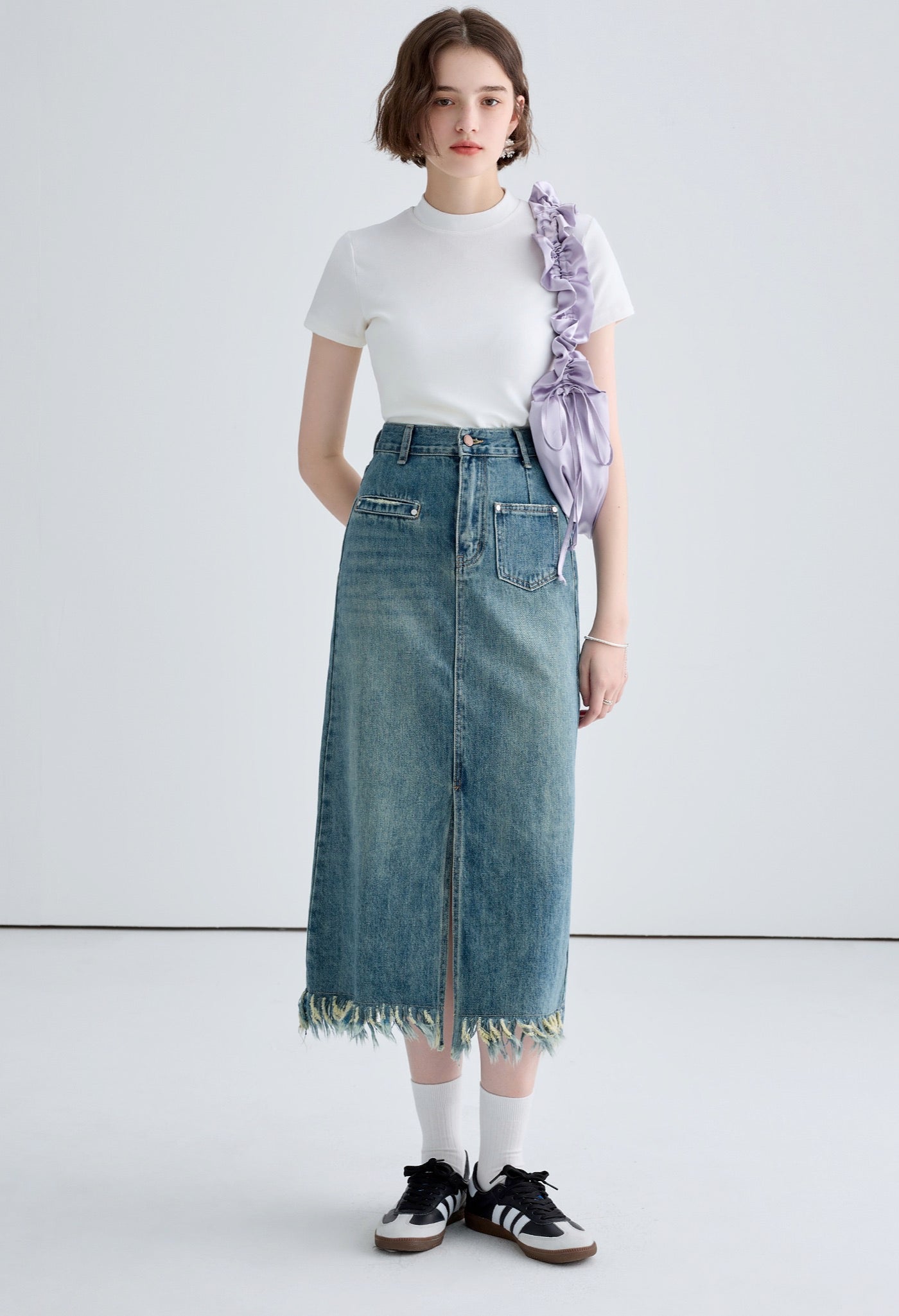fringe,denim,slit,skirt,blue,simple,cute,cool,sexy,modern