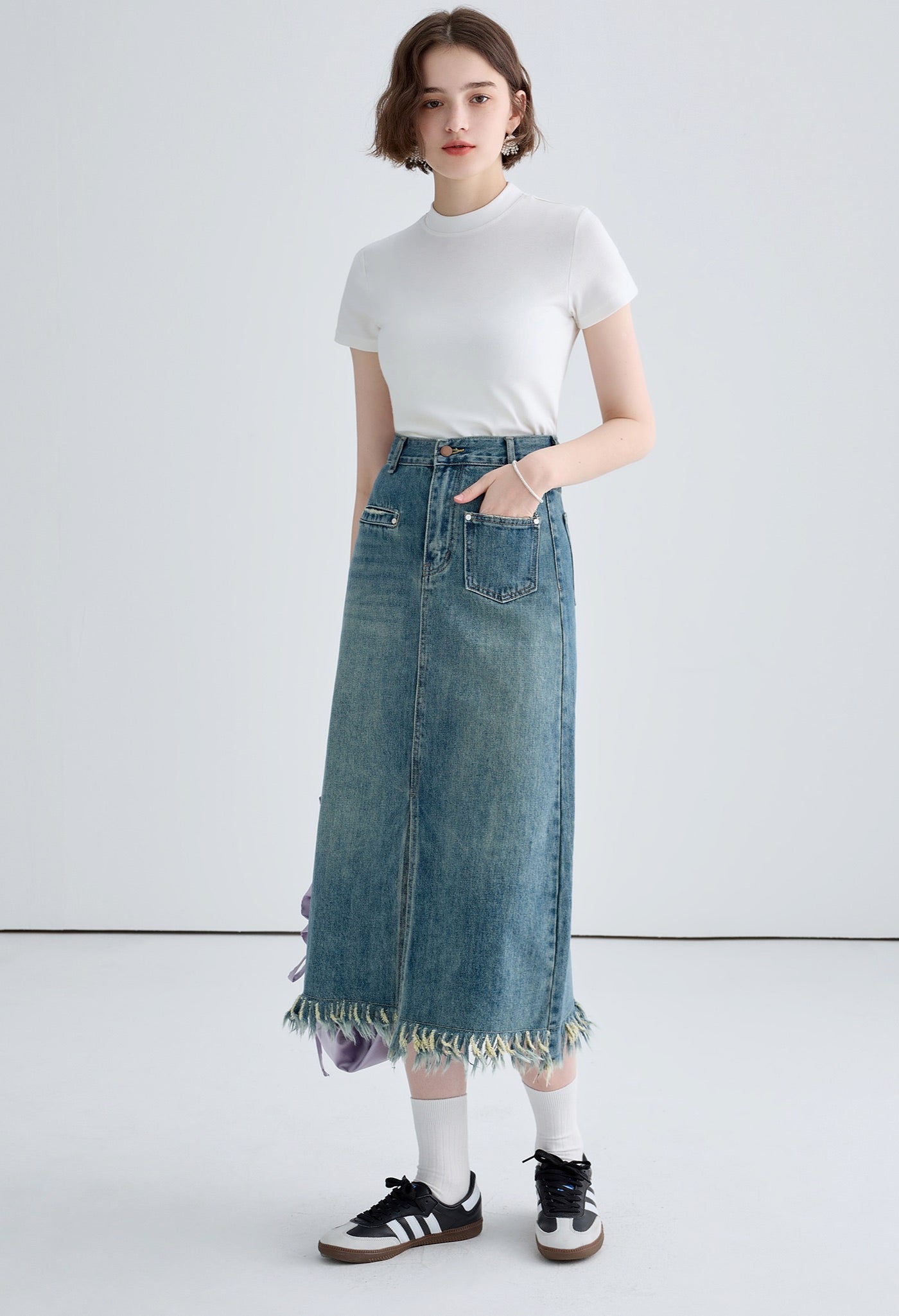 fringe,denim,slit,skirt,blue,simple,cute,cool,sexy,modern