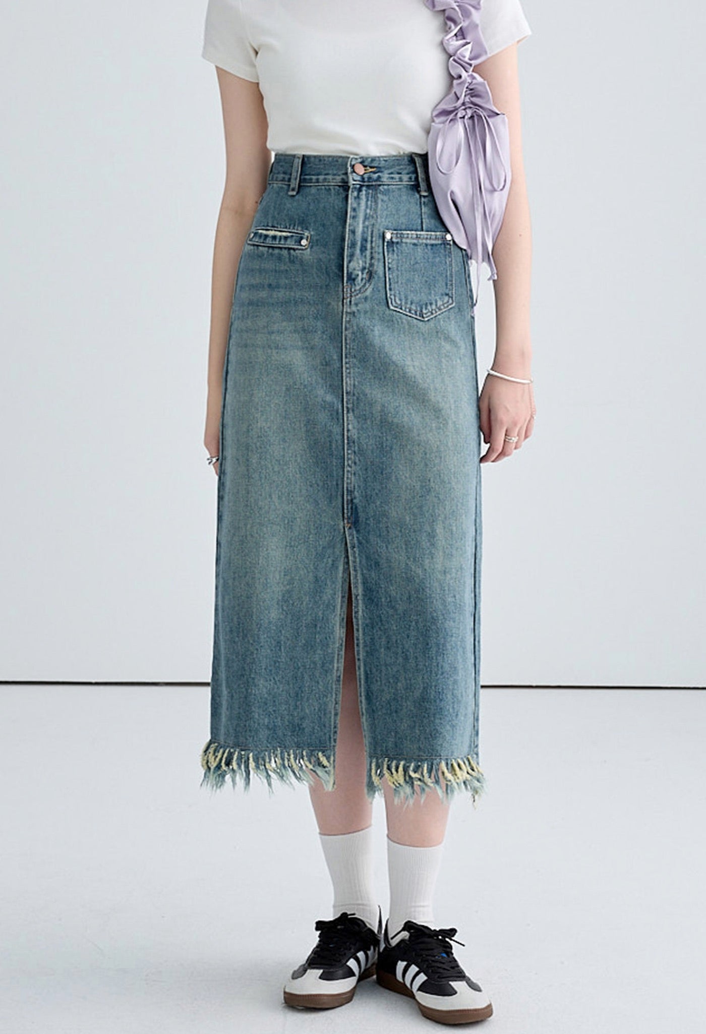 fringe,denim,slit,skirt,blue,simple,cute,cool,sexy,modern